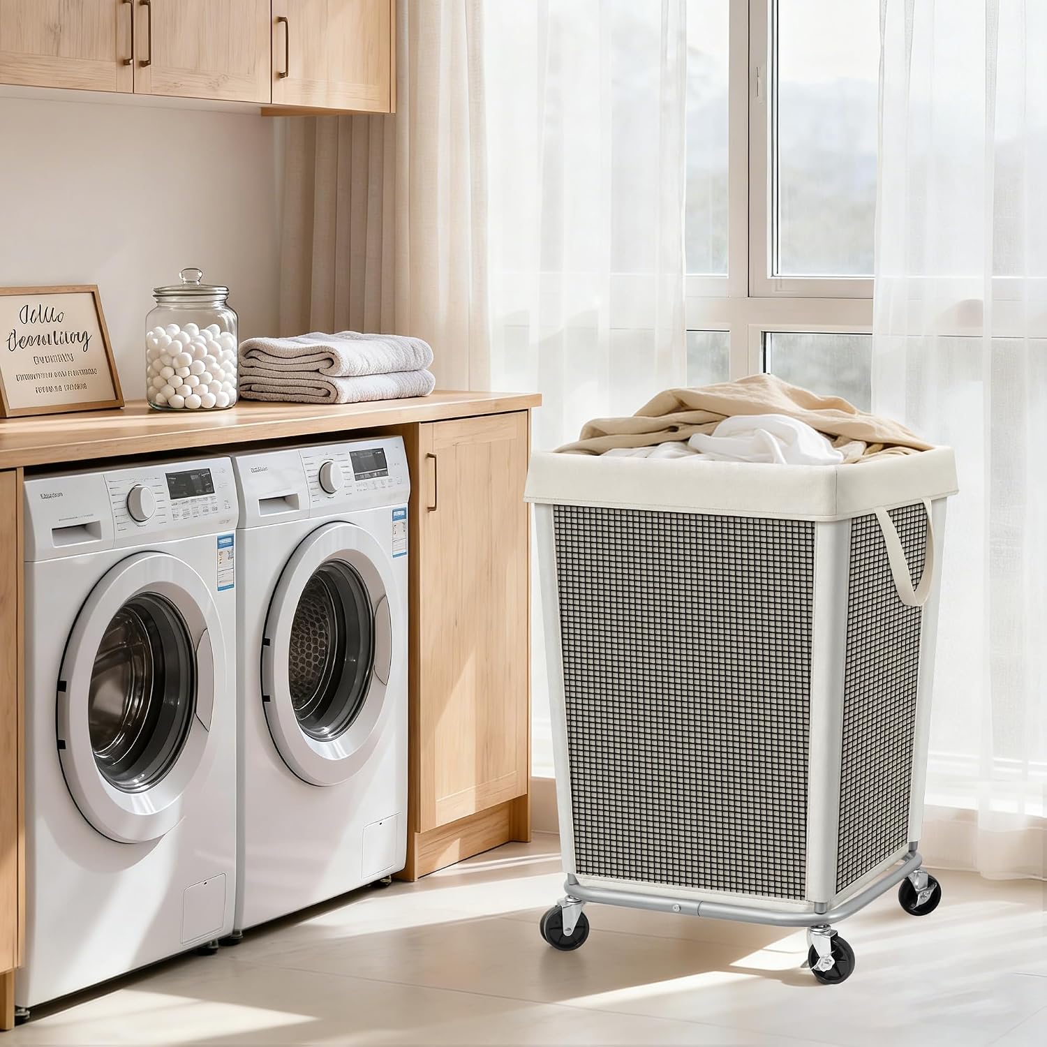 STORAGE MANIAC Rolling Laundry Hamper, Large Laundry Cart, 160L Black Mesh