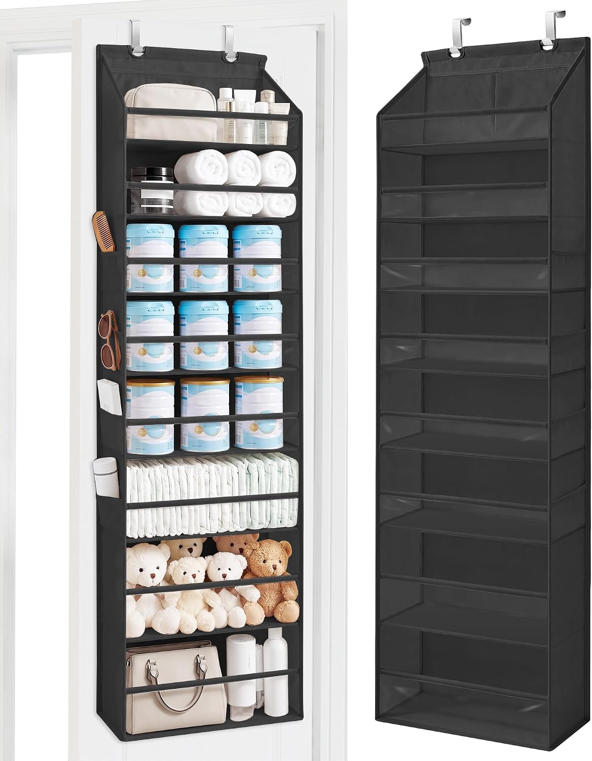 STORAGE MANIAC Over Door Organizer Hanging Shelves Large Clear Deep Pockets Black