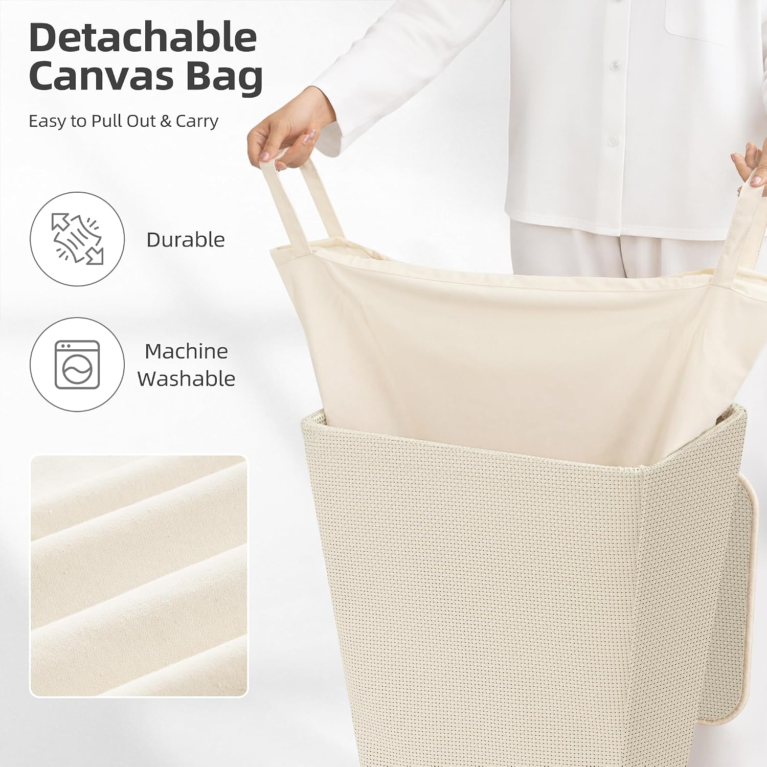STORAGE MANIAC 90L Laundry Hamper with Lid Laundry Basket, White