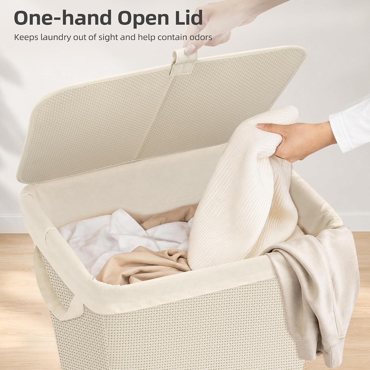 STORAGE MANIAC 90L Laundry Hamper with Lid Laundry Basket, White