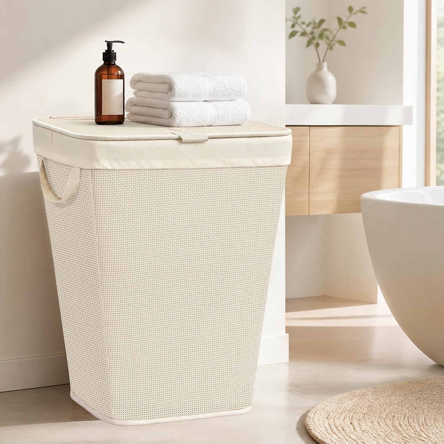 STORAGE MANIAC 90L Laundry Hamper with Lid Laundry Basket, White