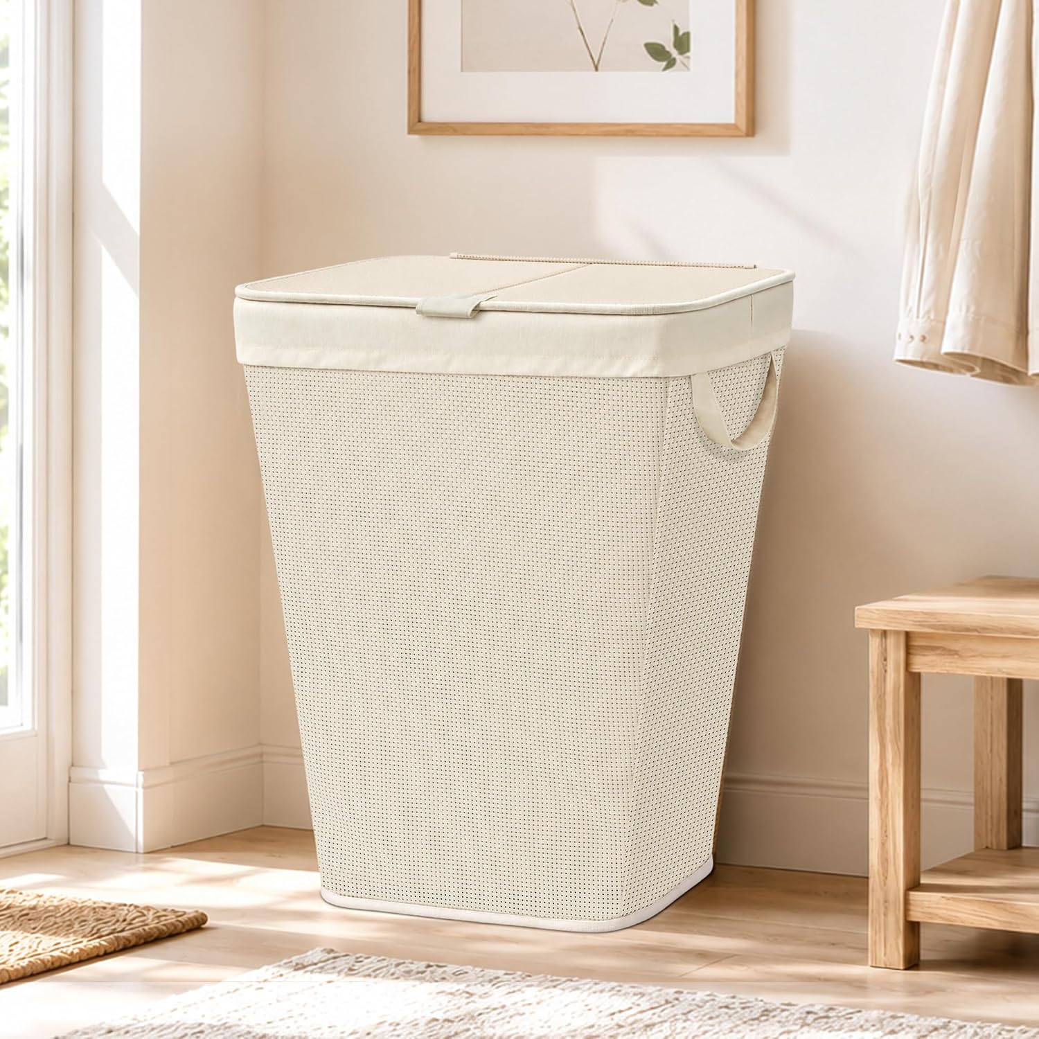 STORAGE MANIAC 90L Laundry Hamper with Lid Laundry Basket, White