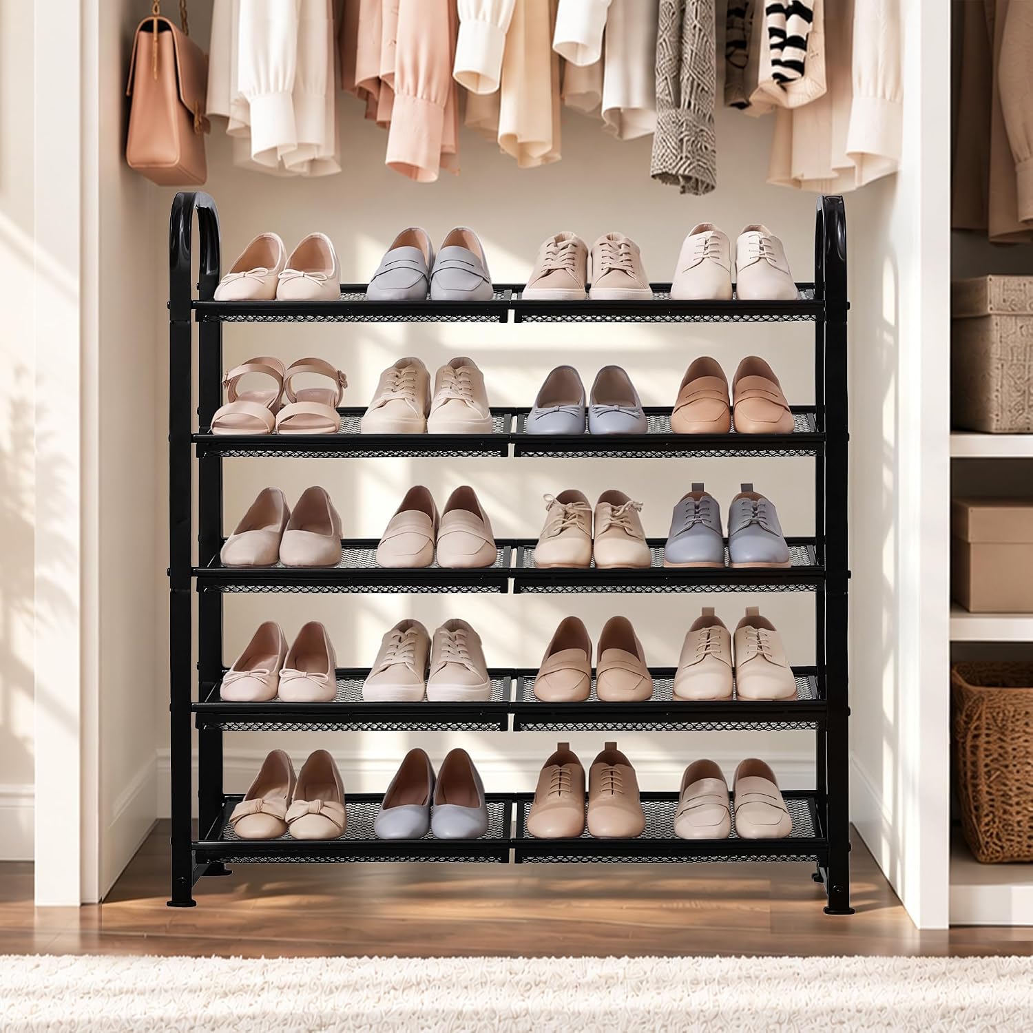 STORAGE MANIAC 5 Tier Shoe Rack, Heavy Duty Metal Shoe Organizer