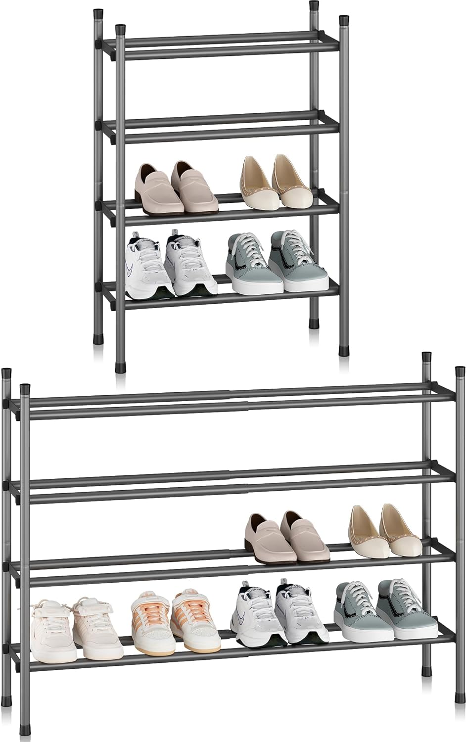 STORAGE MANIAC Expandable Shoe Rack for Closet, 16 Pairs Black 4 Tier