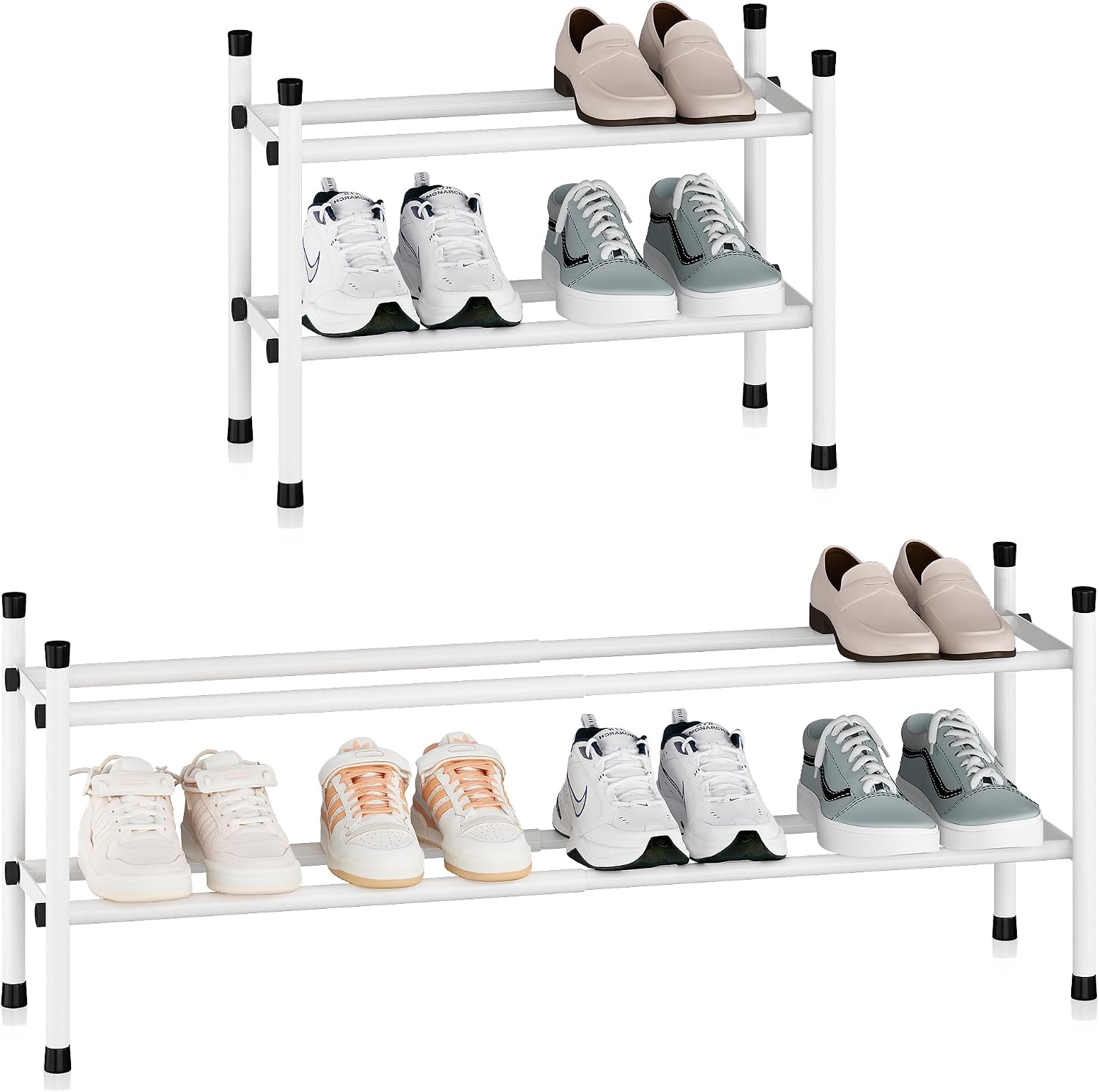 STORAGE MANIAC Expandable Shoe Rack for Closet, 8 Pairs White 2 Tier