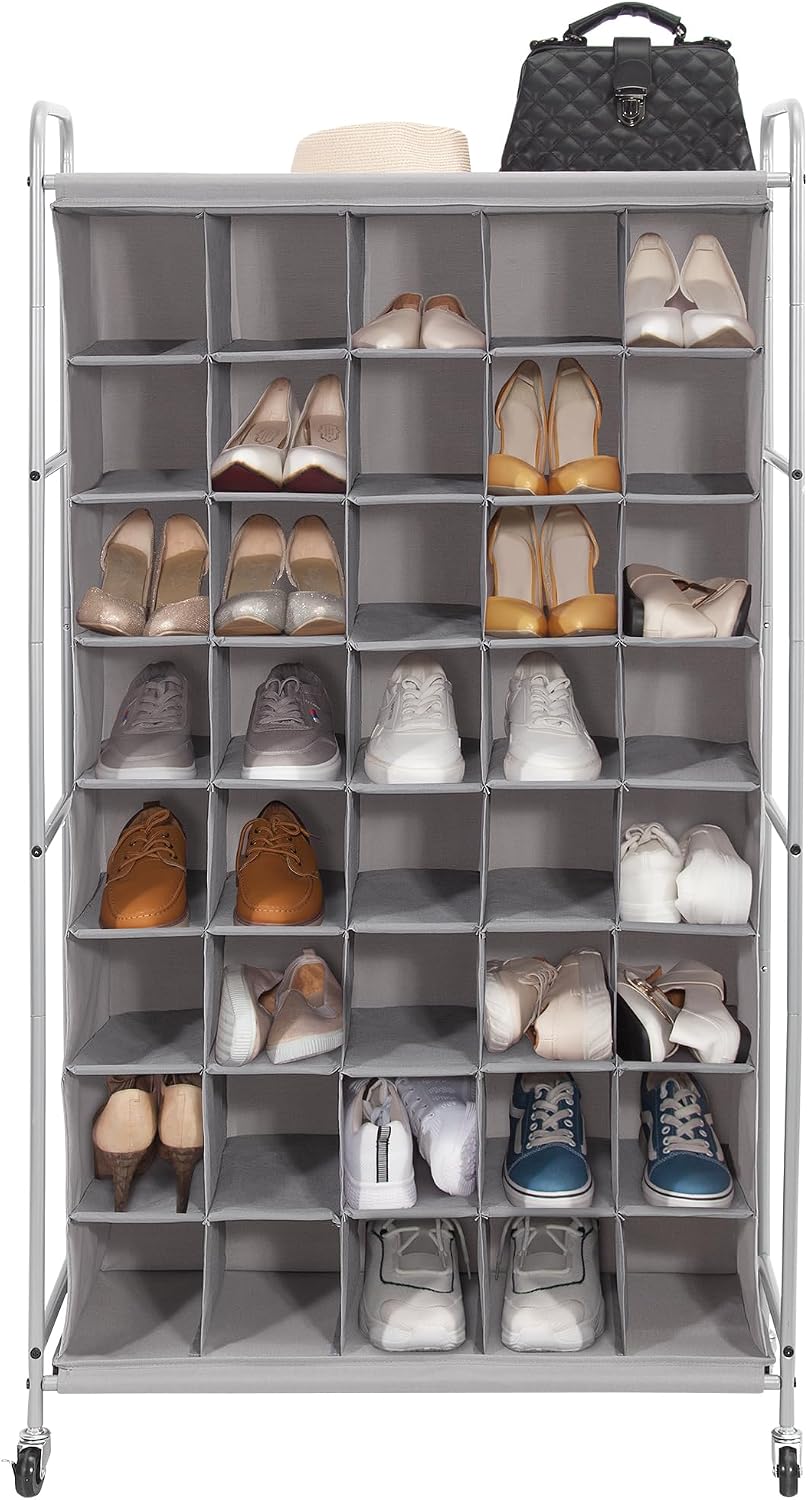 STORAGE MANIAC Shoe Cubby Organizer, Free Standing Shoe Cube Rack for Entryway, Bedroom, Apartment, Closet, 40-Cube Gray Grey