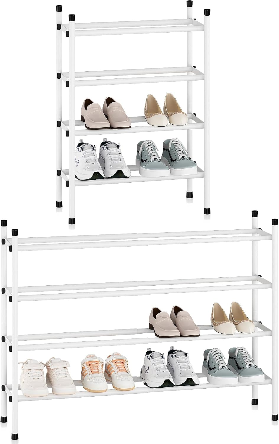 STORAGE MANIAC Expandable Shoe Rack for Closet, 16 Pairs White 4 Tier