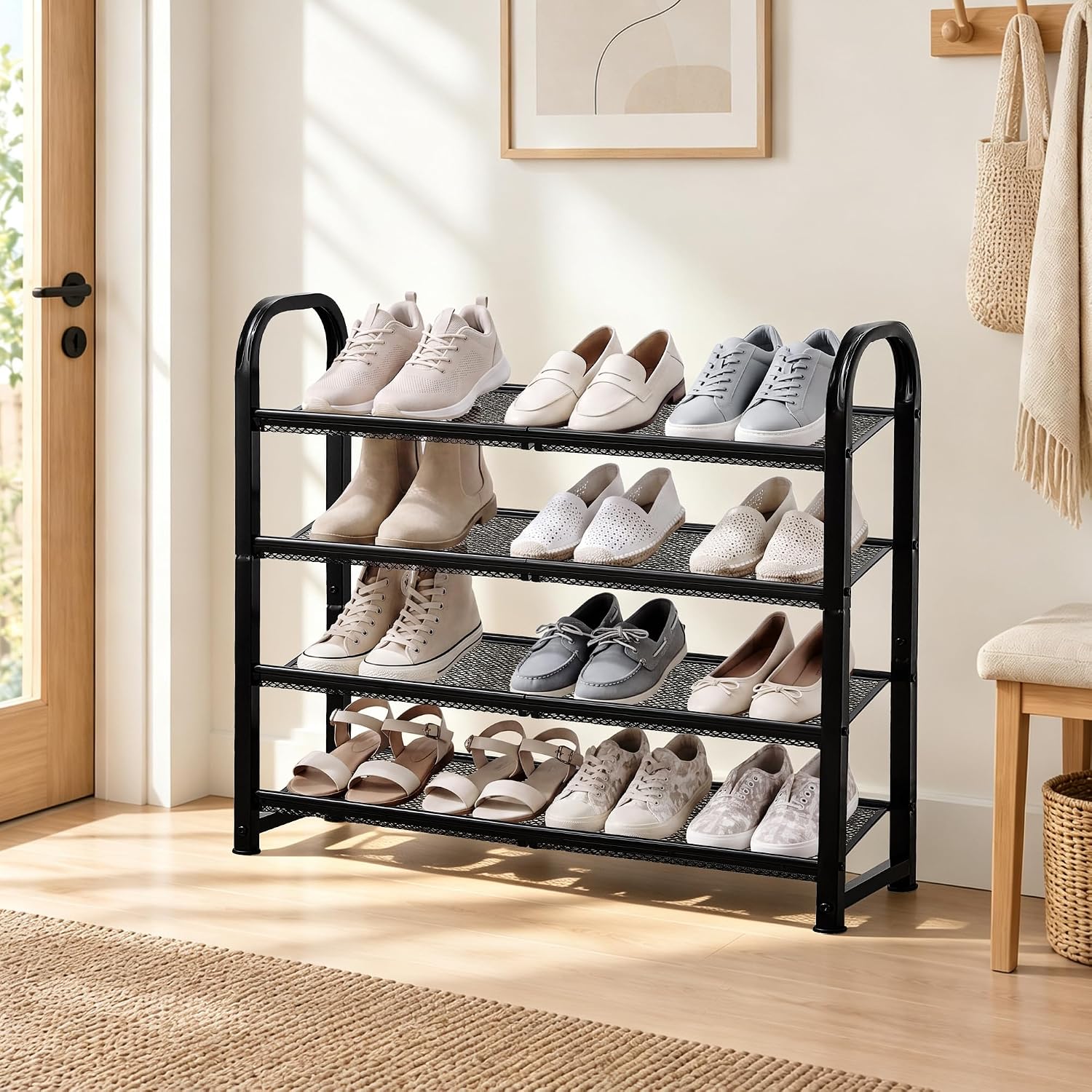 STORAGE MANIAC 4 Tier Shoe Rack, Heavy Duty Metal Shoe Organizer