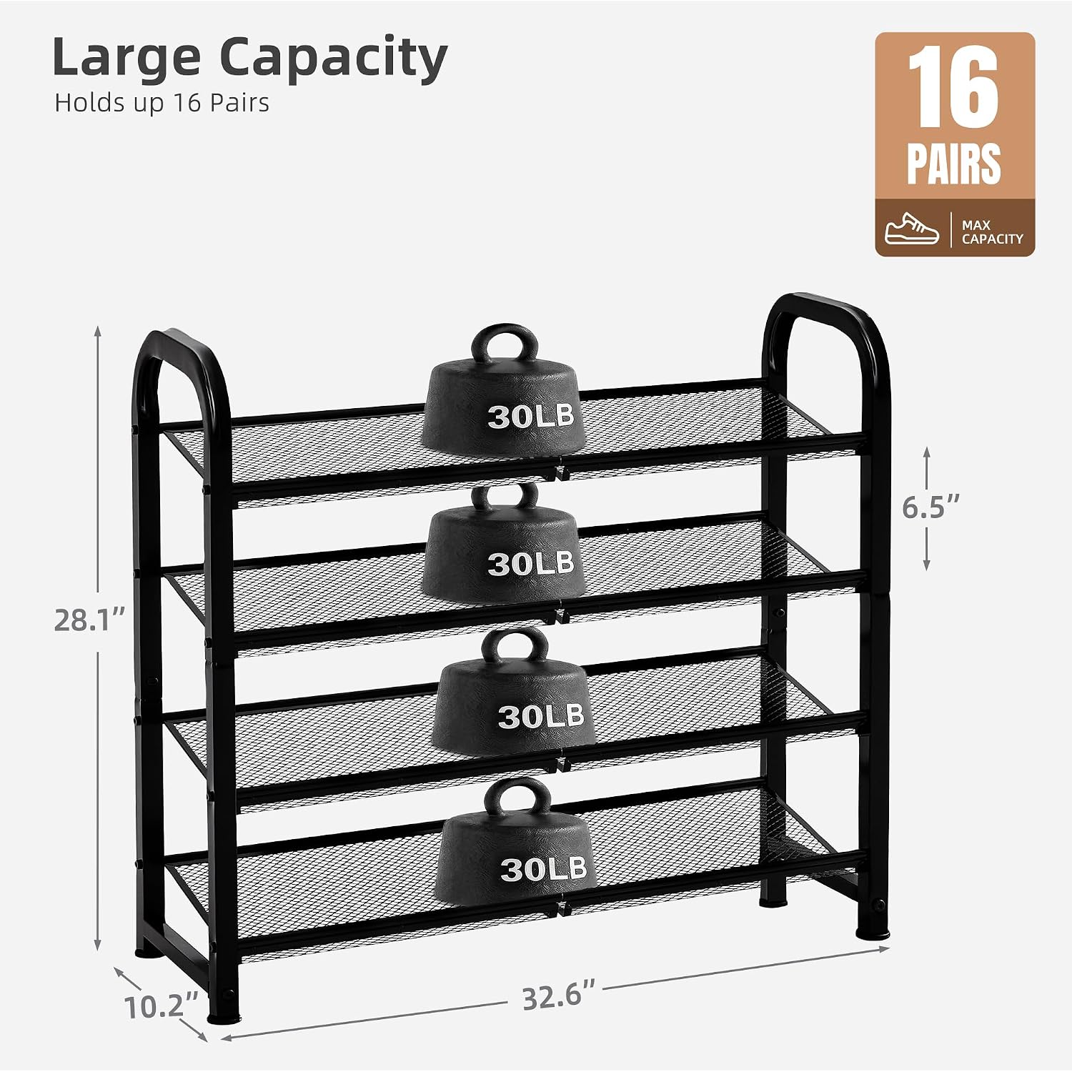 STORAGE MANIAC 4 Tier Shoe Rack, Heavy Duty Metal Shoe Organizer