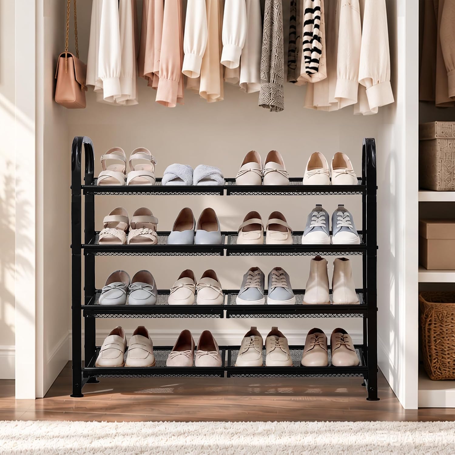 STORAGE MANIAC 4 Tier Shoe Rack, Heavy Duty Metal Shoe Organizer