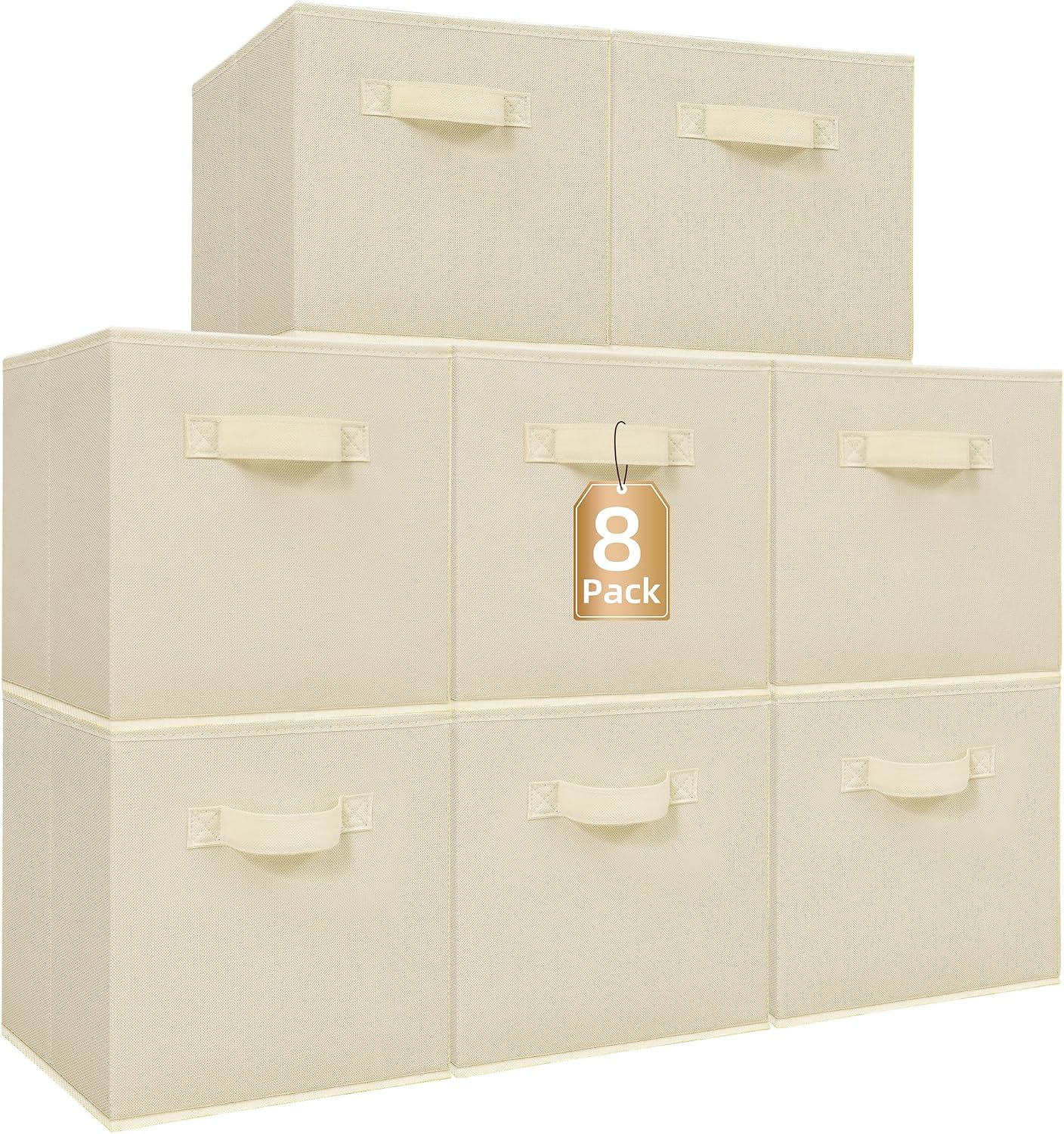 STORAGE MANIAC Storage Cubes, 11 Inch 8 Pack Collapsible Fabric Shelf Bins Beige