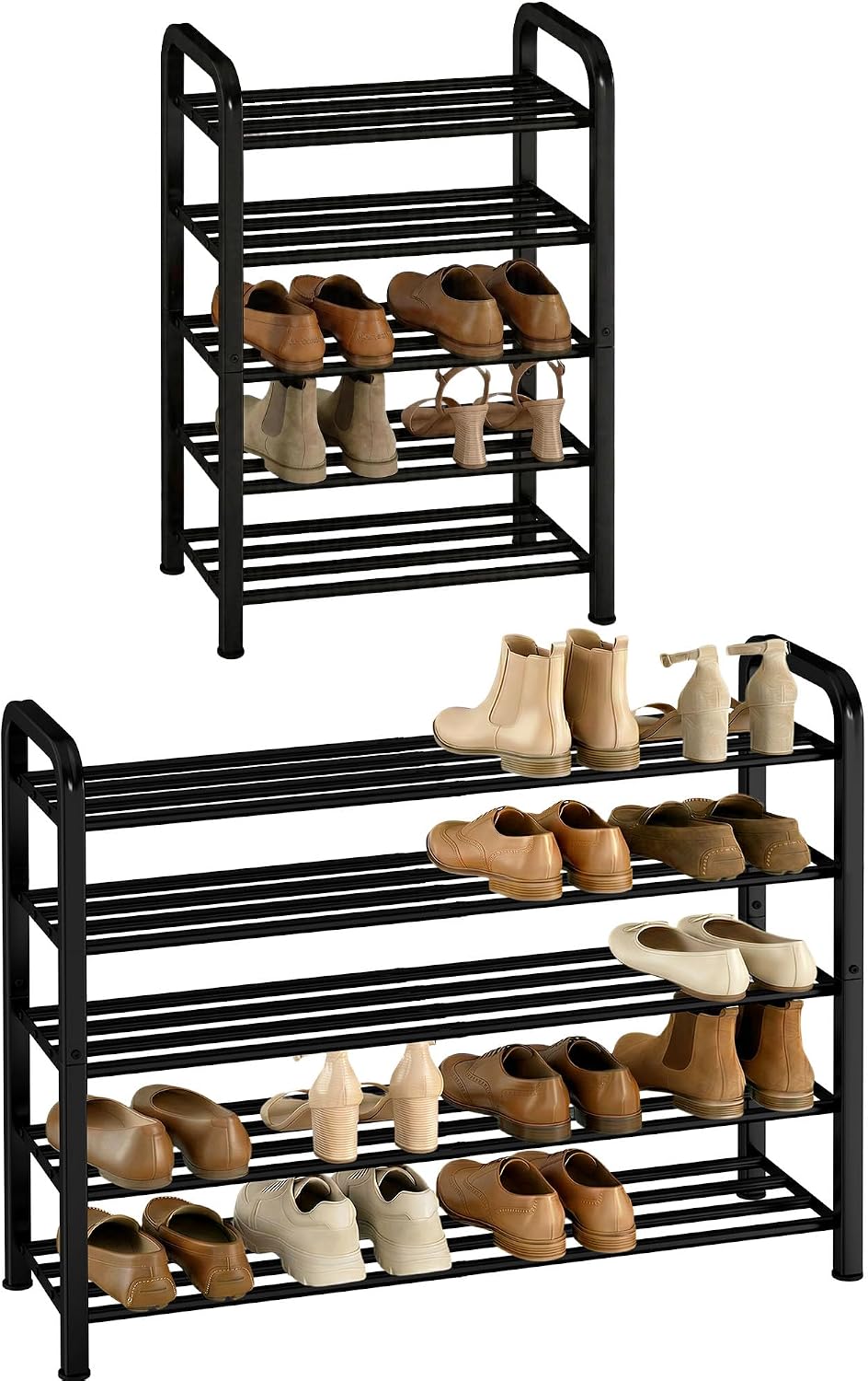 STORAGE MANIAC 5-Tier Expandable Shoe Rack, Adjustable Shoe Shelf, Black