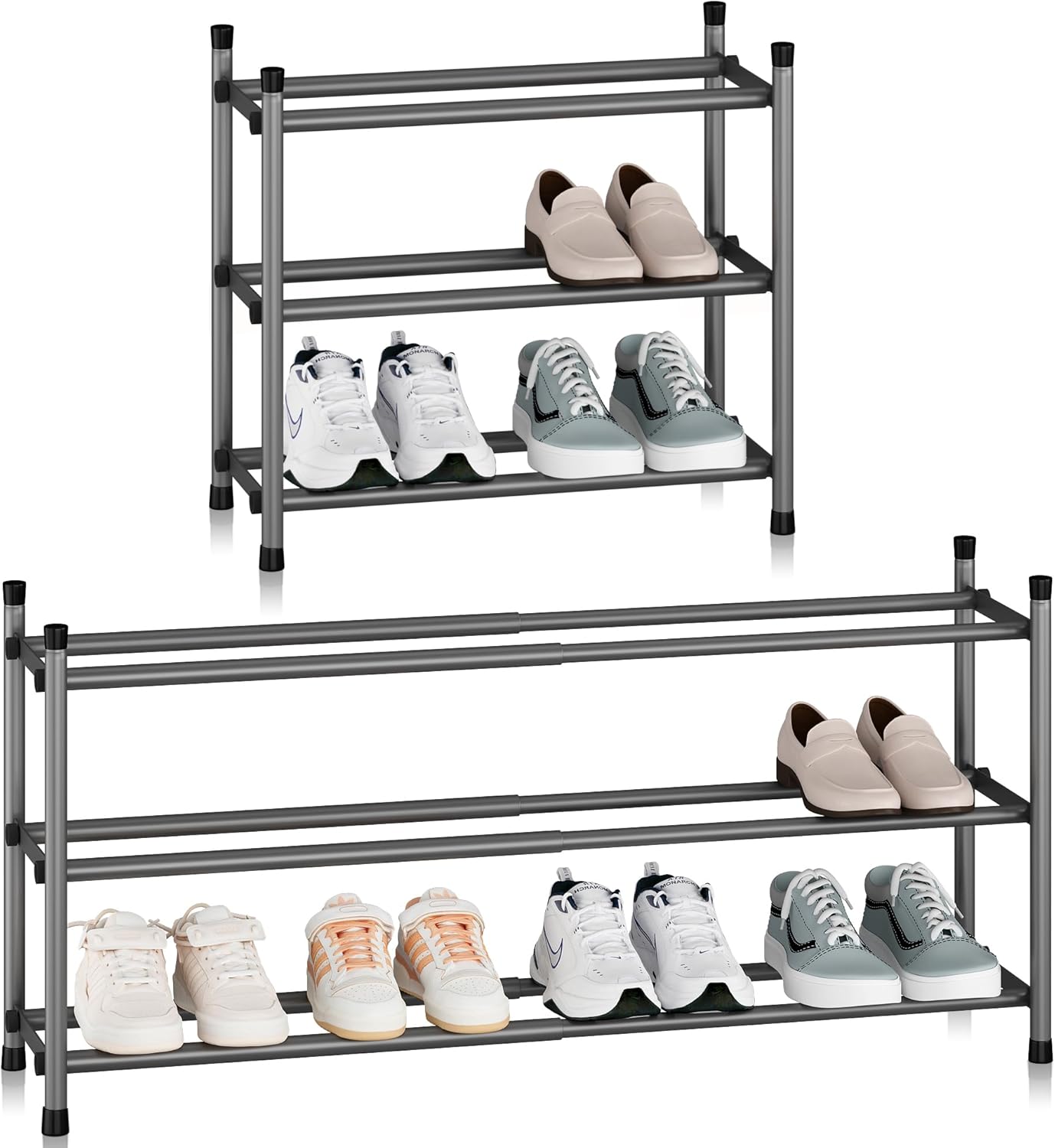 STORAGE MANIAC Expandable Shoe Rack for Closet, 12 Pairs Black 3 Tier