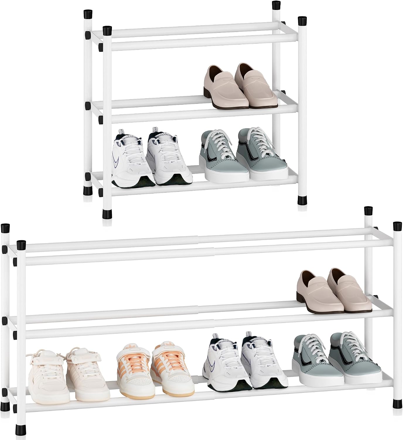 STORAGE MANIAC Expandable Shoe Rack for Closet, 12 Pairs White 3 Tier