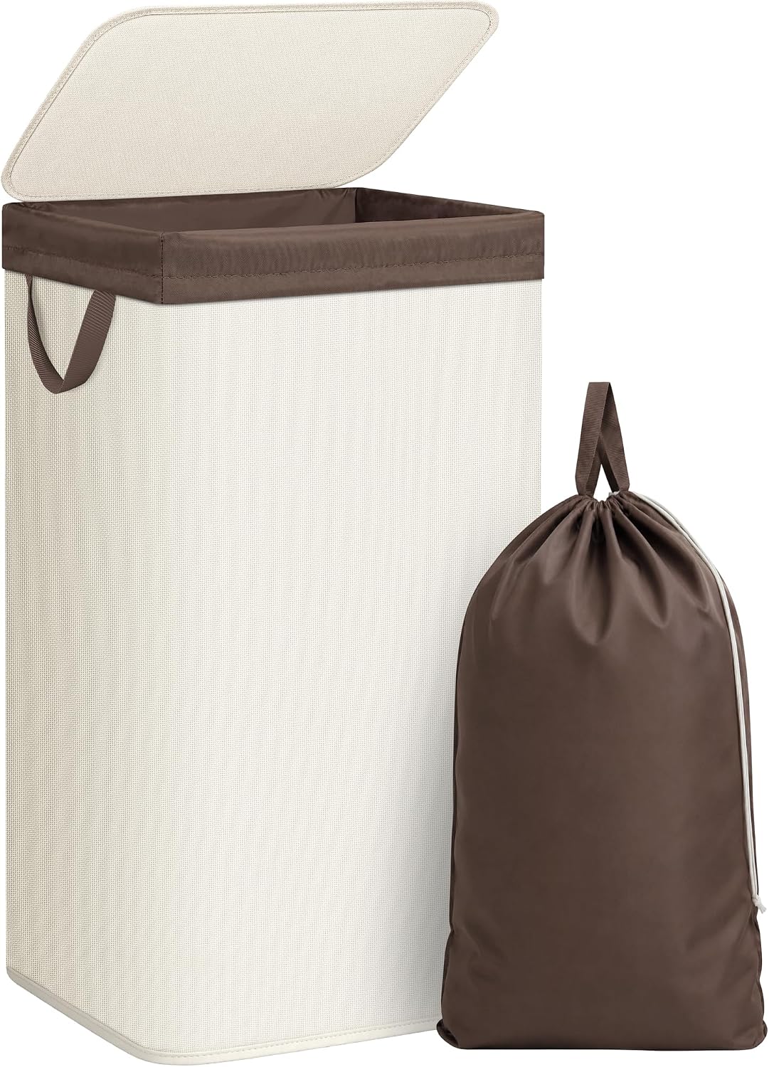 STORAGE MANIAC Metal Frame Laundry Hamper with Lid, Tall Laundry Baskets Beige