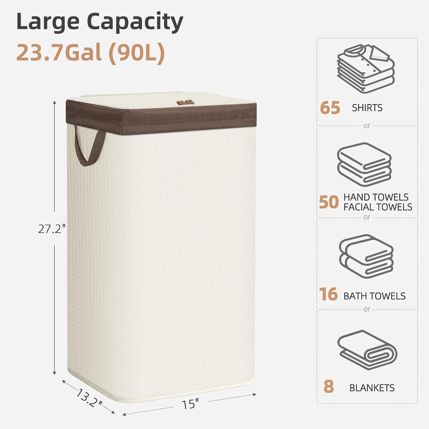 STORAGE MANIAC Metal Frame Laundry Hamper with Lid, Tall Laundry Baskets Beige