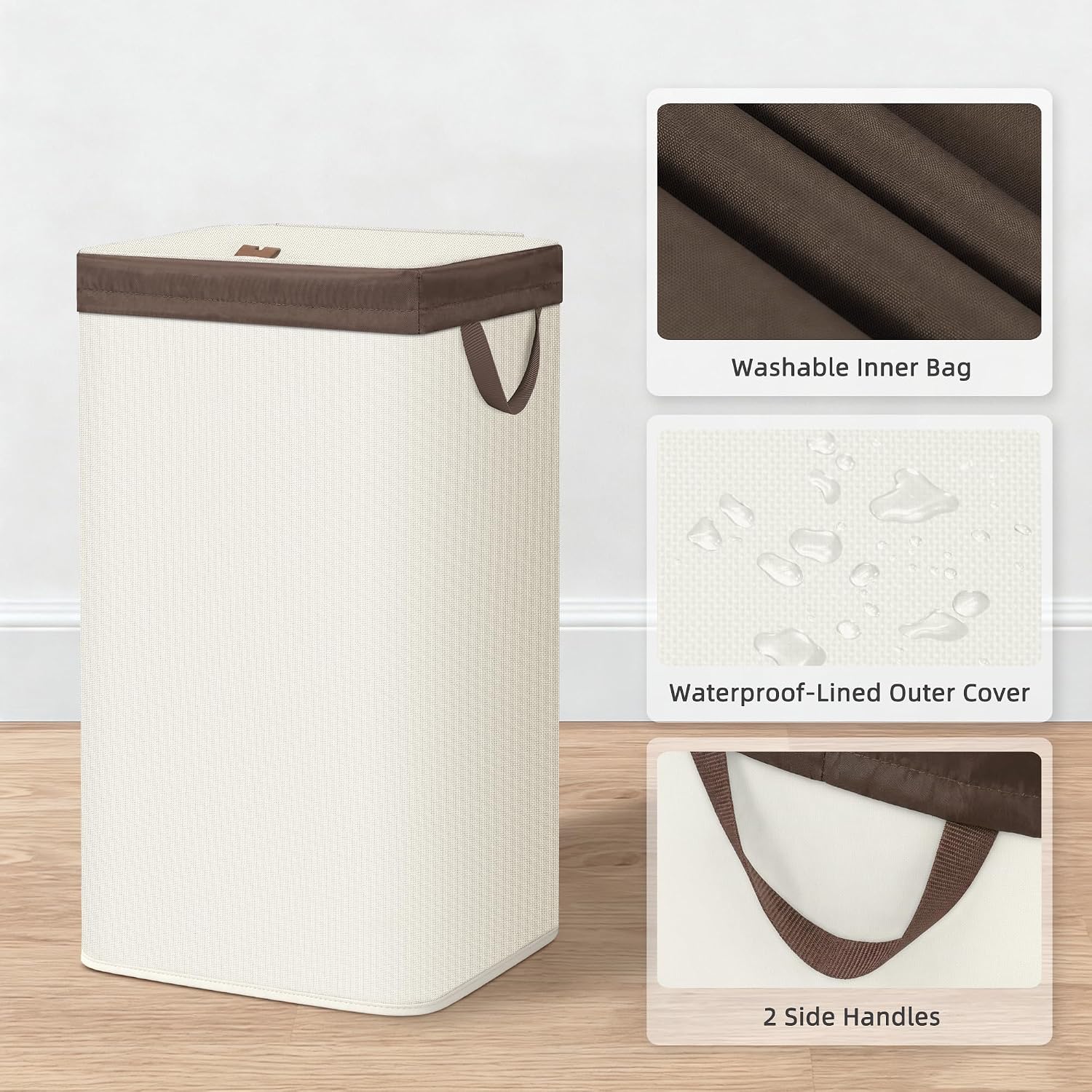 STORAGE MANIAC Metal Frame Laundry Hamper with Lid, Tall Laundry Baskets Beige