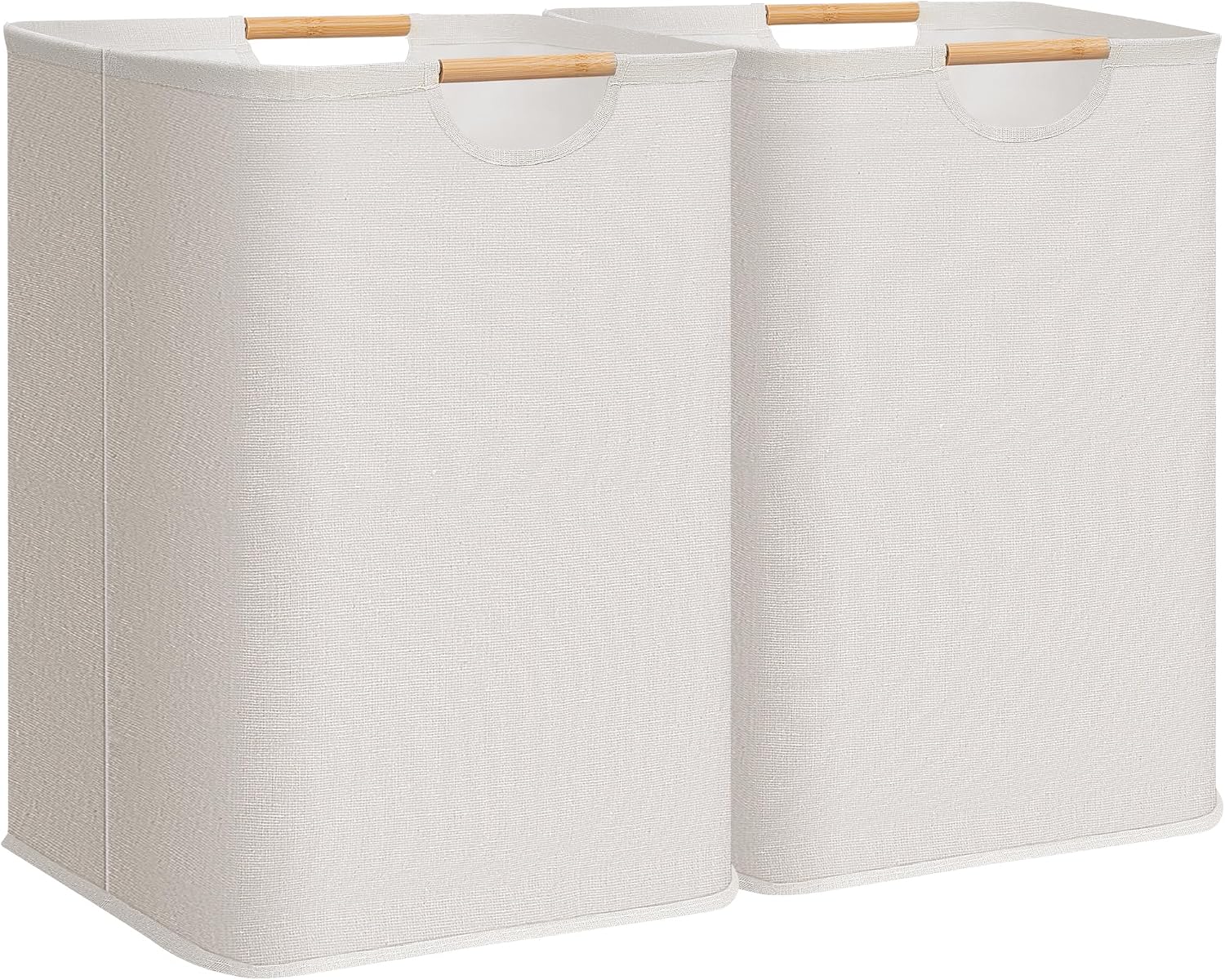 STORAGE MANIAC 2-Pack Collapsible Laundry Hamper with Bamboo Handles, White