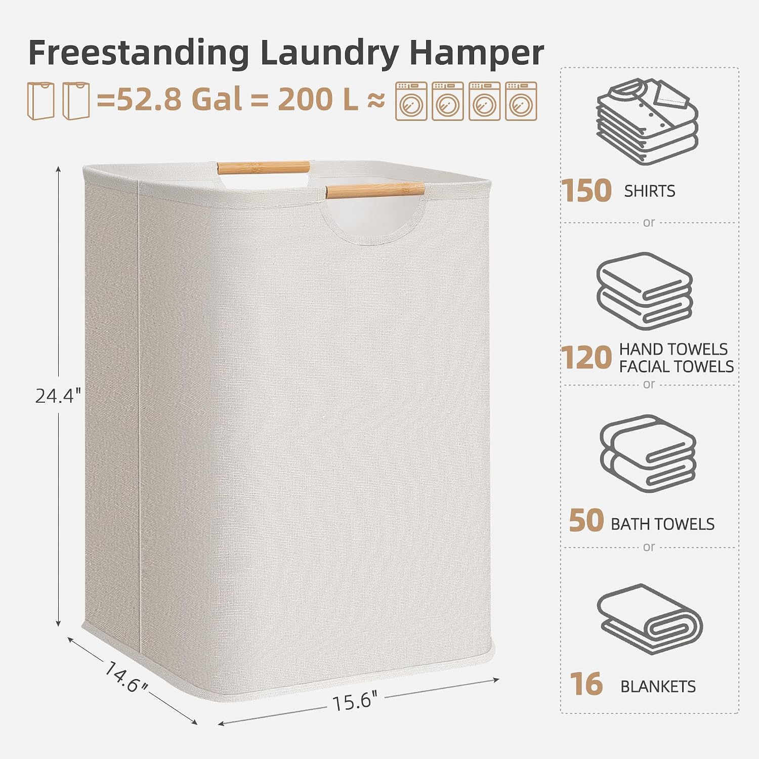 STORAGE MANIAC 2-Pack Collapsible Laundry Hamper with Bamboo Handles, White