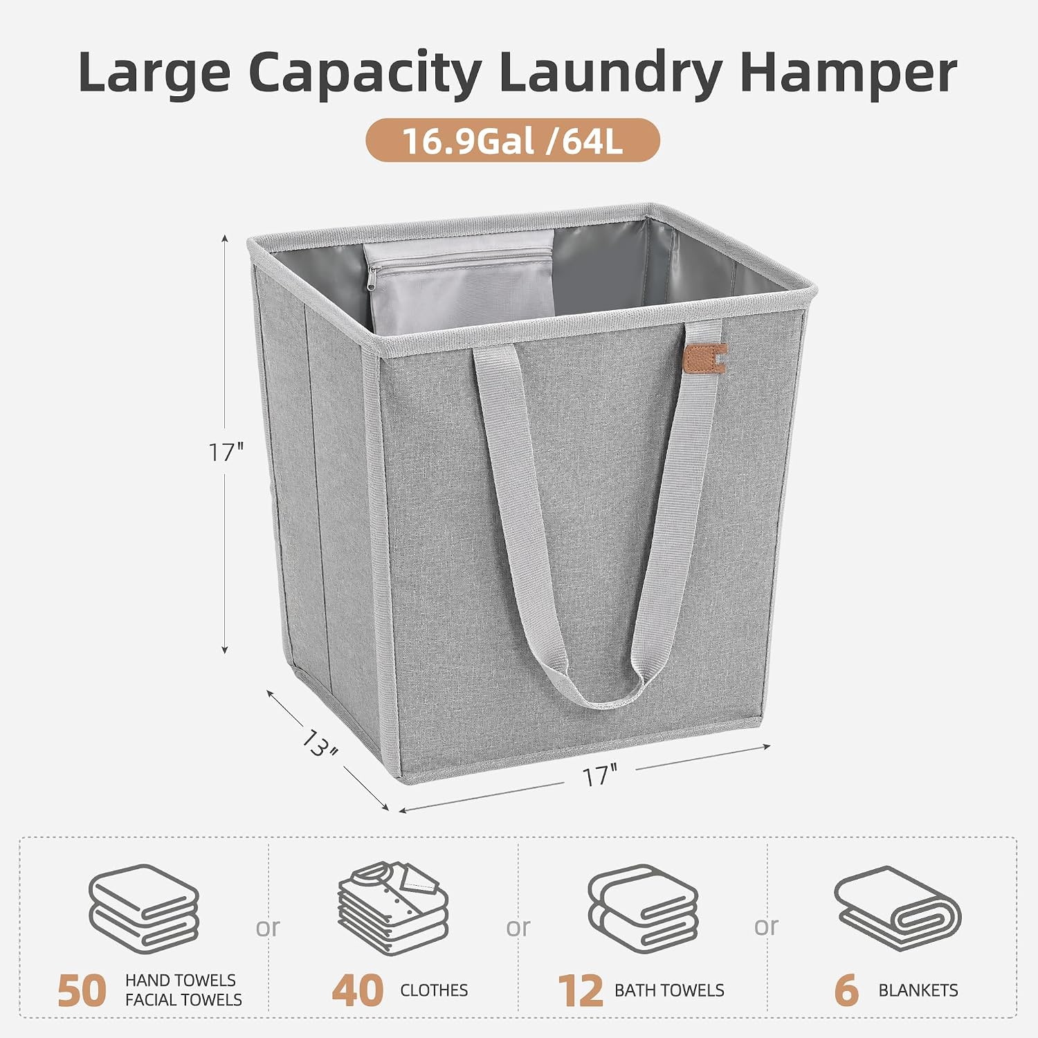 STORAGE MANIAC Collapsible Laundry Basket, Pop-up Laundry Hamper Gray