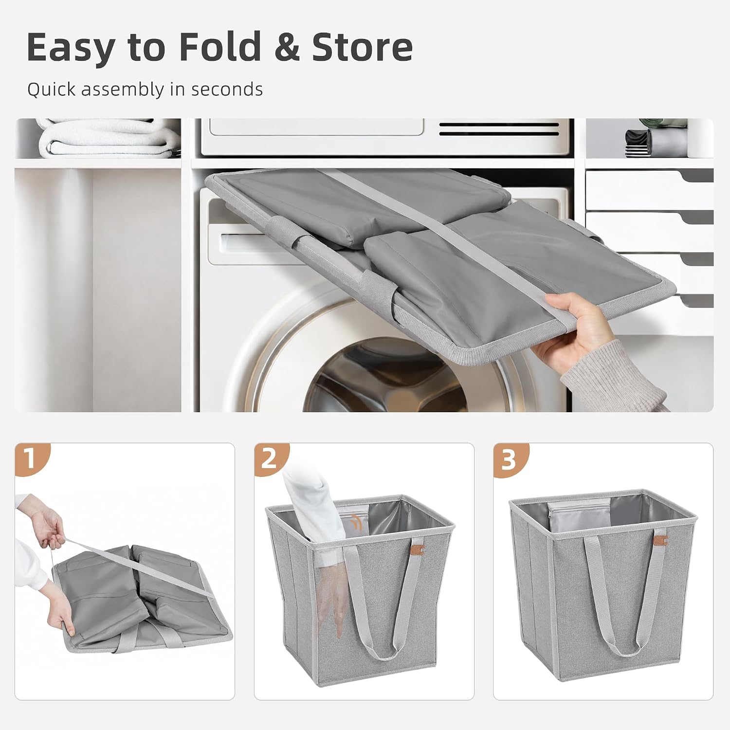 STORAGE MANIAC Collapsible Laundry Basket, Pop-up Laundry Hamper Gray