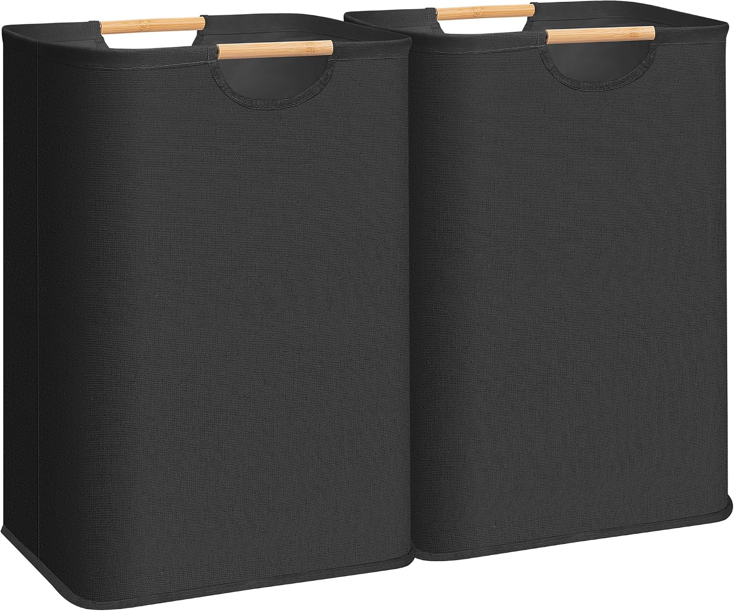 STORAGE MANIAC 2-Pack Collapsible Laundry Hamper with Bamboo Handles, Black
