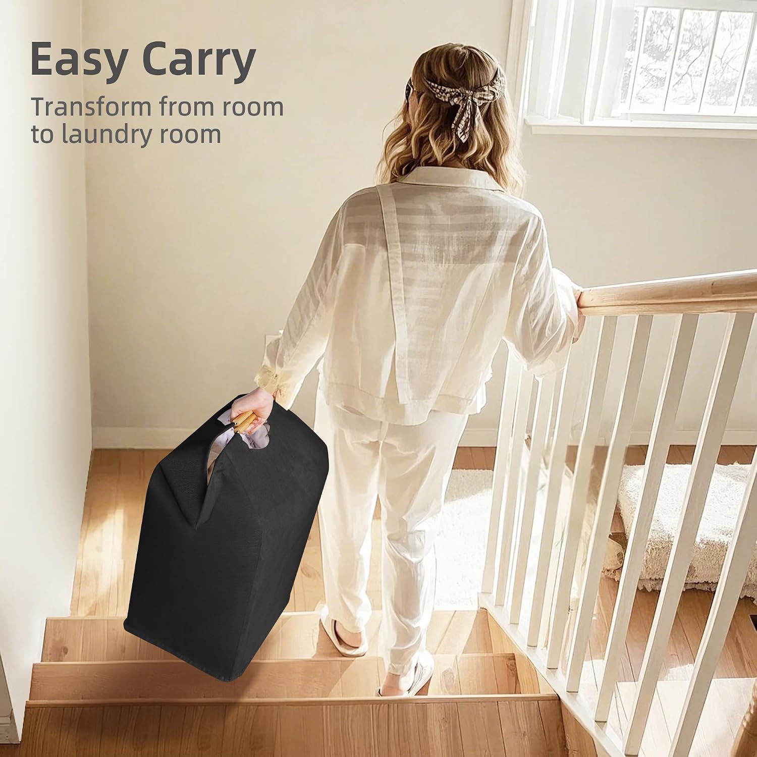 STORAGE MANIAC 2-Pack Collapsible Laundry Hamper with Bamboo Handles, Black