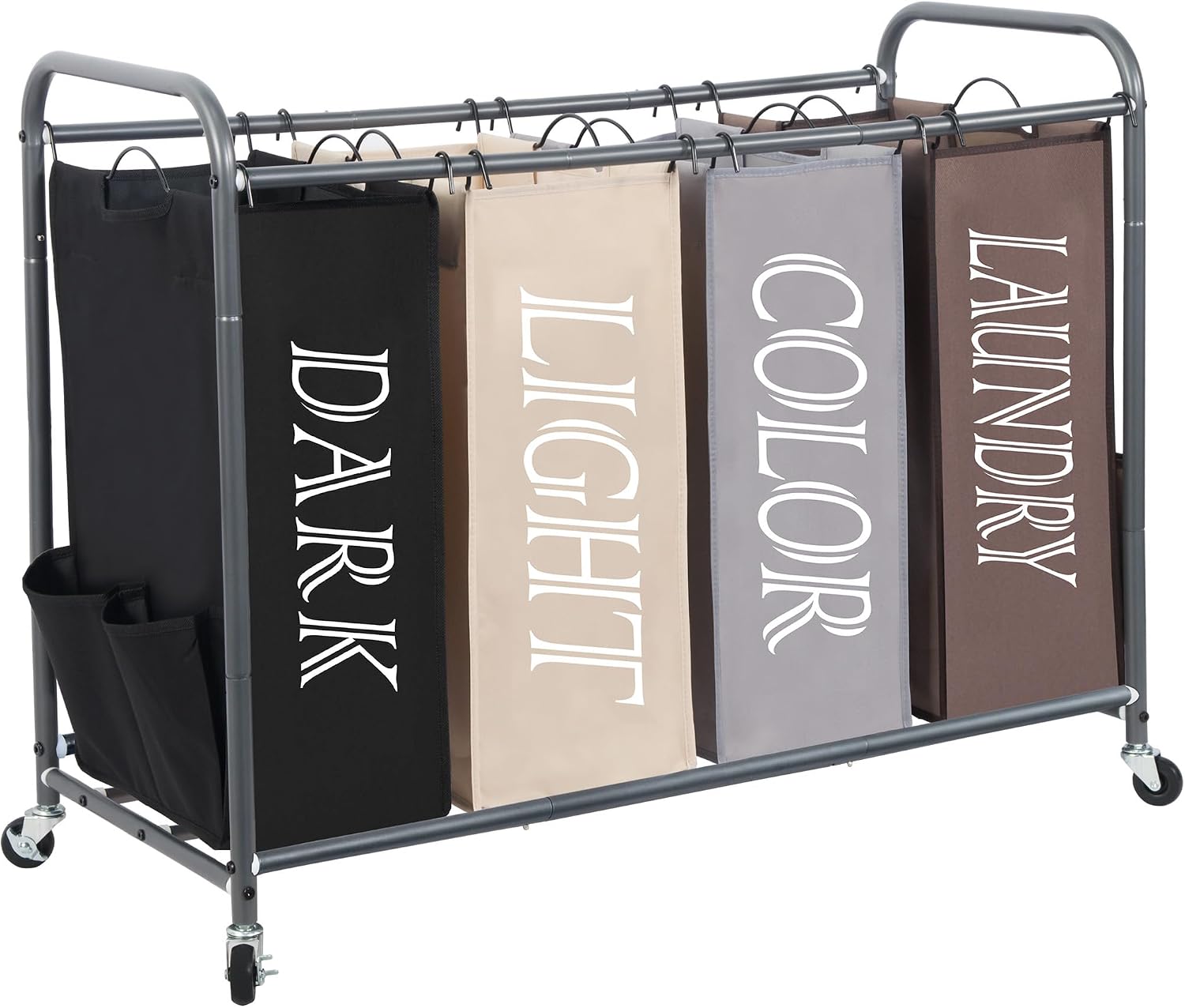 STORAGE MANIAC 4 Section Laundry Sorter Rolling Laundry Hamper Multicolored