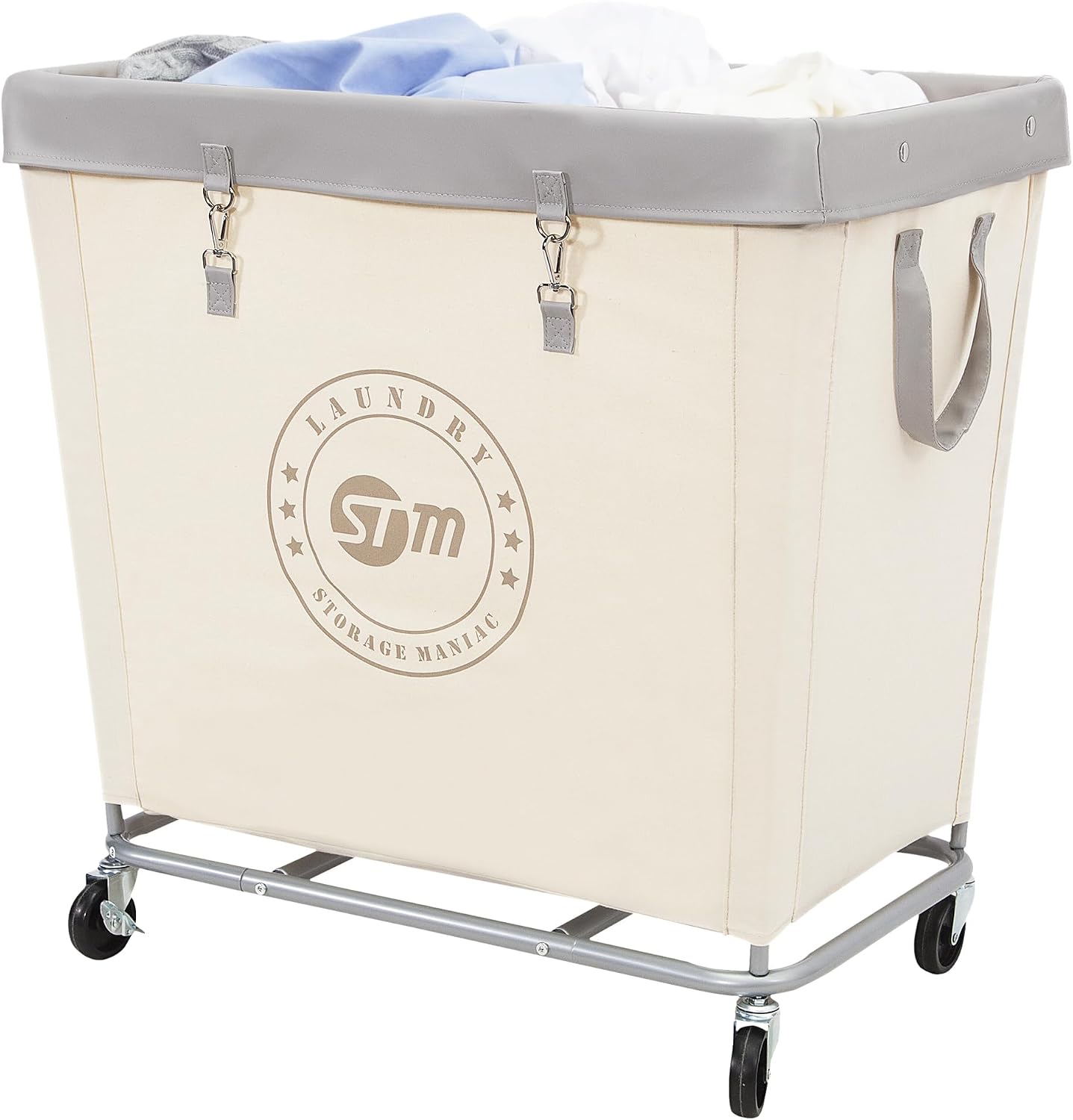 STORAGE MANIAC Rolling Laundry Hamper, Commercial Laundry Cart, 320L Beige