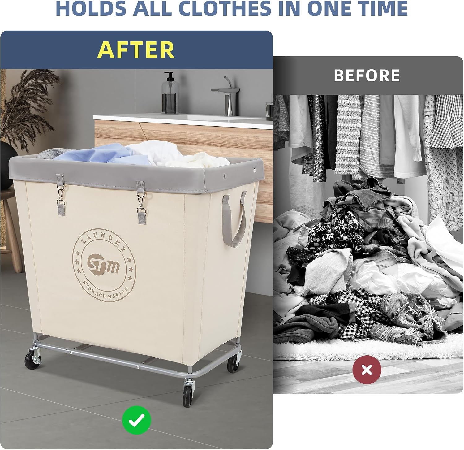 STORAGE MANIAC Rolling Laundry Hamper, Commercial Laundry Cart, 320L Beige
