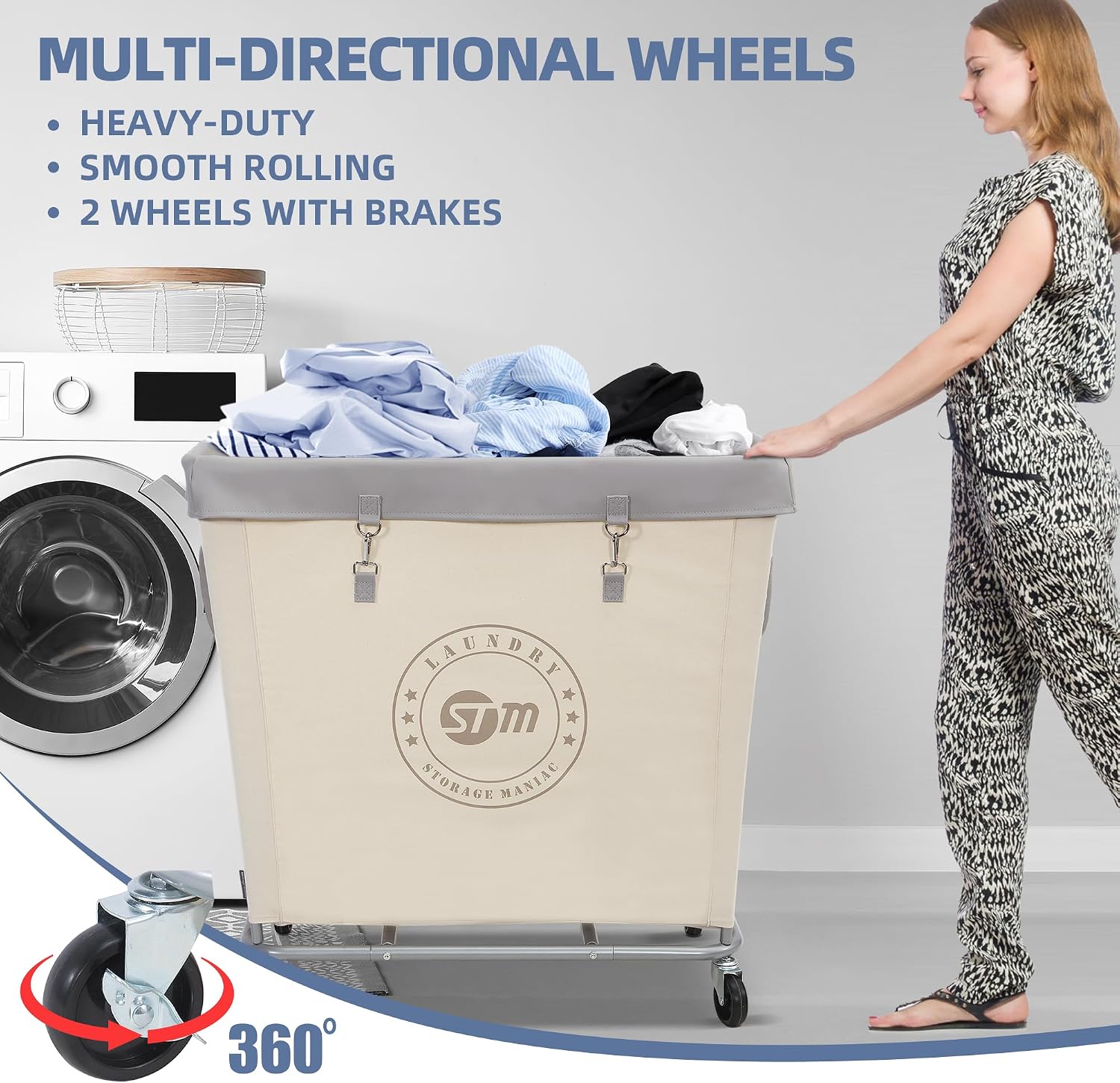 STORAGE MANIAC Rolling Laundry Hamper, Commercial Laundry Cart, 320L Beige