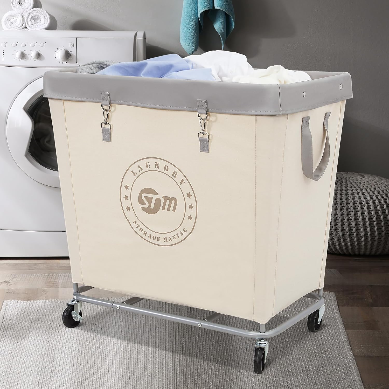STORAGE MANIAC Rolling Laundry Hamper, Commercial Laundry Cart, 320L Beige