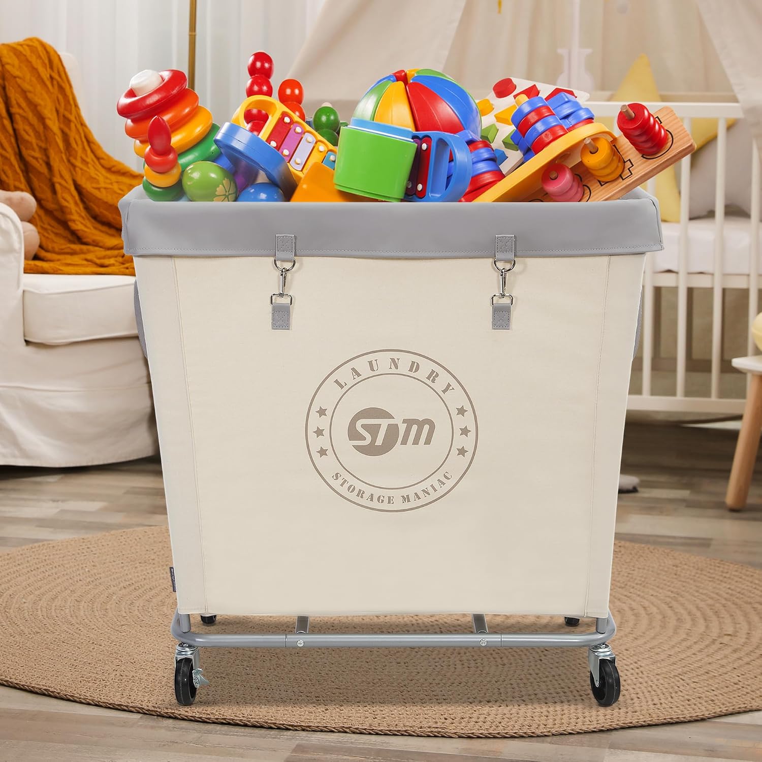STORAGE MANIAC Rolling Laundry Hamper, Commercial Laundry Cart, 320L Beige