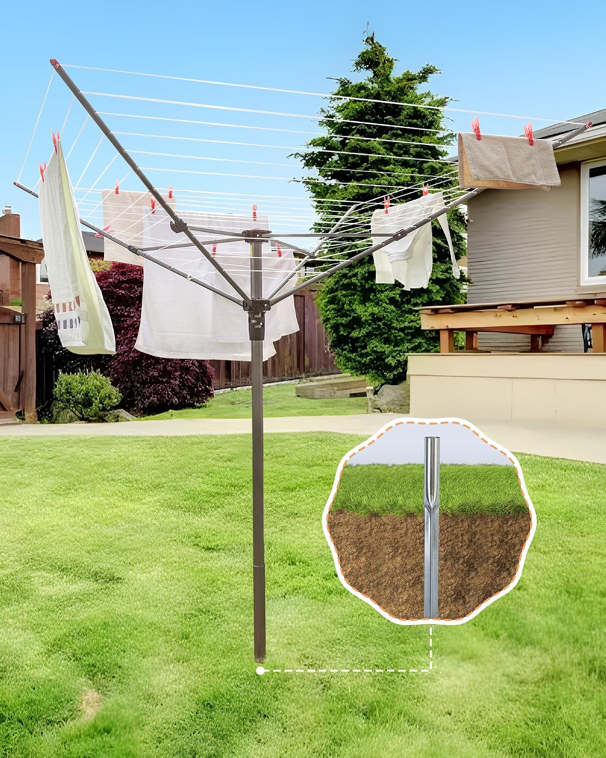 STORAGE MANIAC Umbrella Clotheslines Outdoor Laundy Drying Rack Heavy Duty