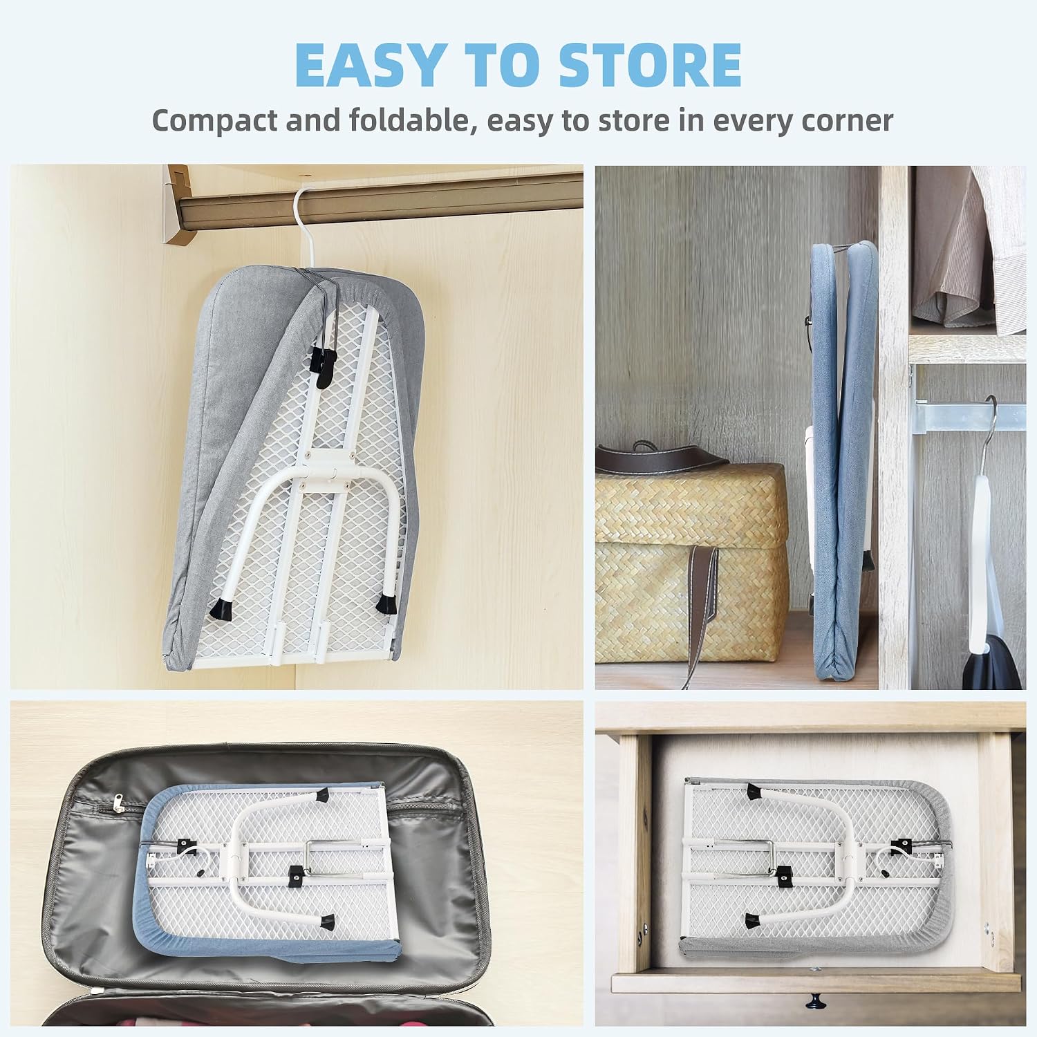 STORAGE MANIAC Tabletop Ironing Board, Small Iron Pad, Silver & Blue