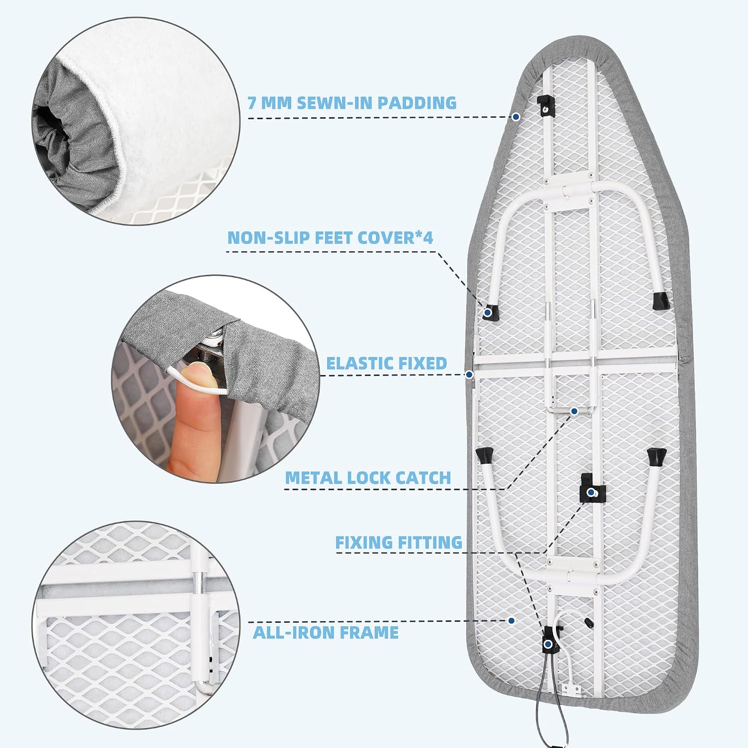 STORAGE MANIAC Tabletop Ironing Board, Small Iron Pad, Silver & Blue