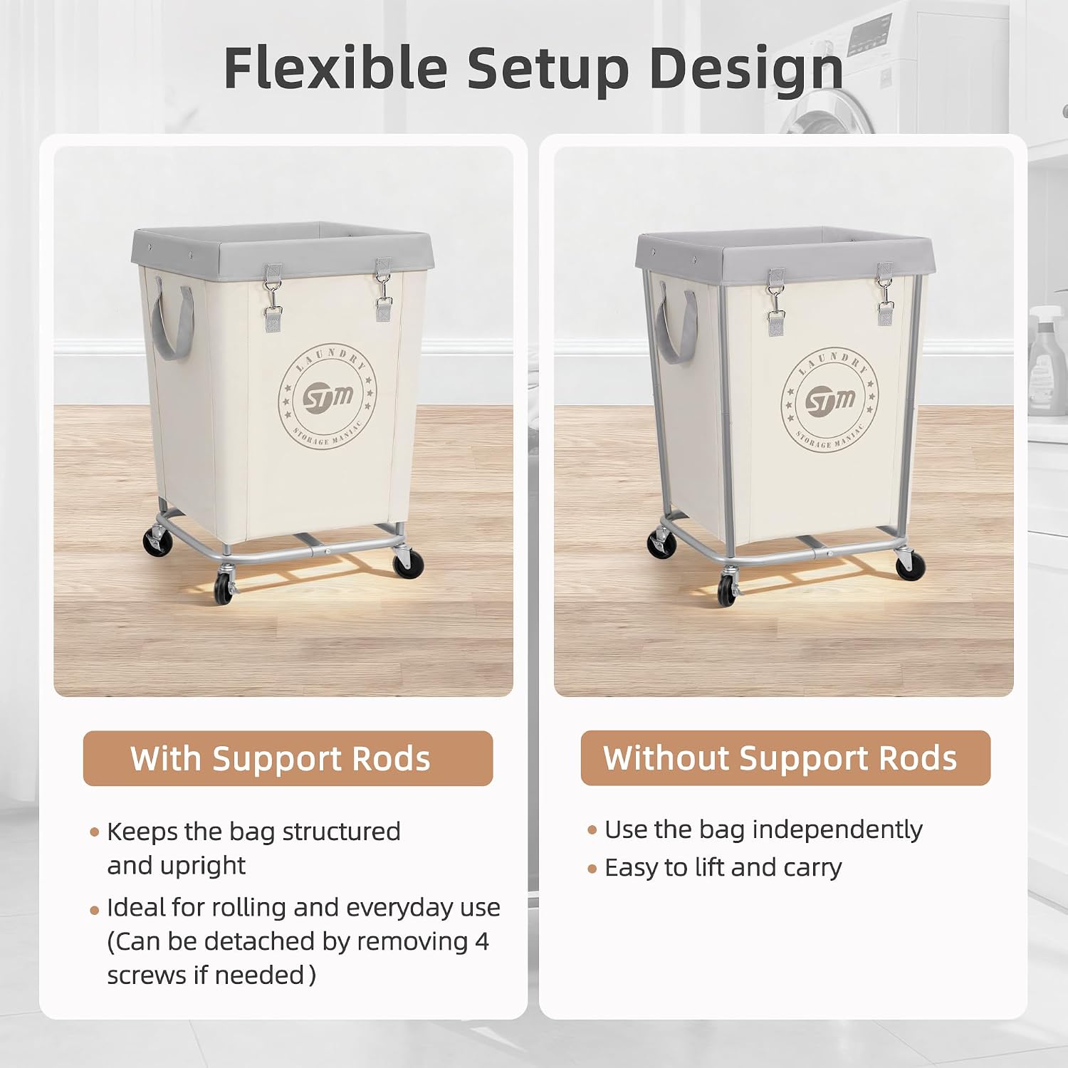STORAGE MANIAC Rolling Laundry Hamper, Commercial Laundry Cart, 160L Beige