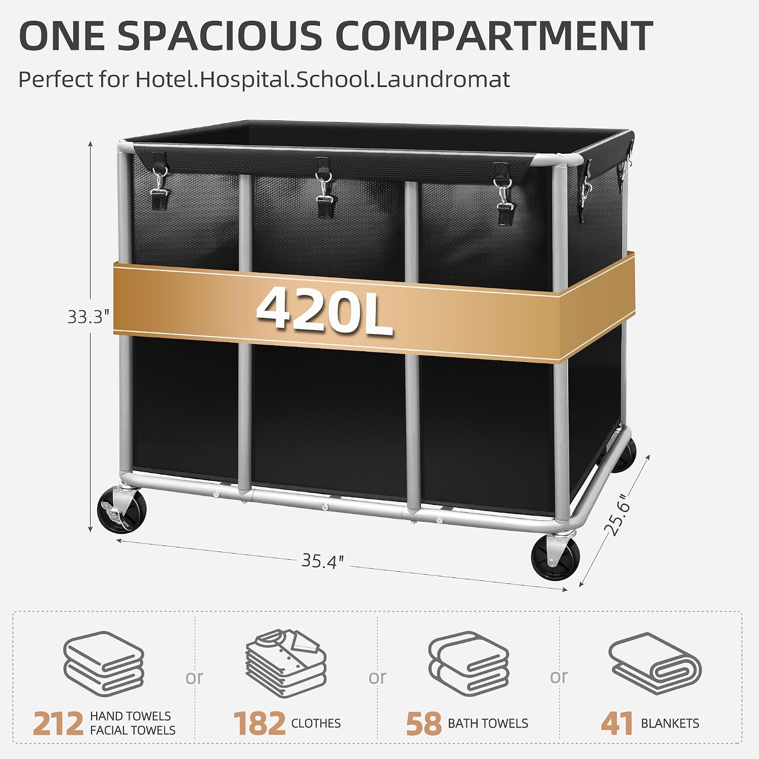 STORAGE MANIAC Commercial Laundry Cart with Wheels, 420L Black