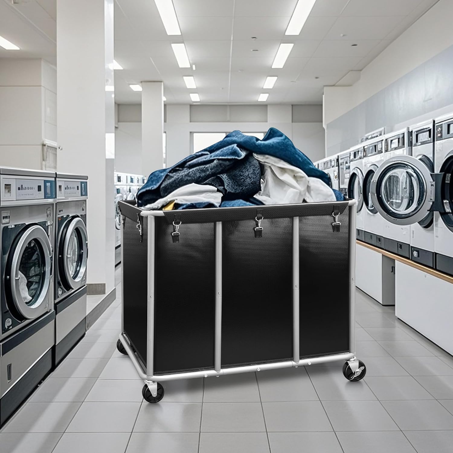 STORAGE MANIAC Commercial Laundry Cart with Wheels, 420L Black