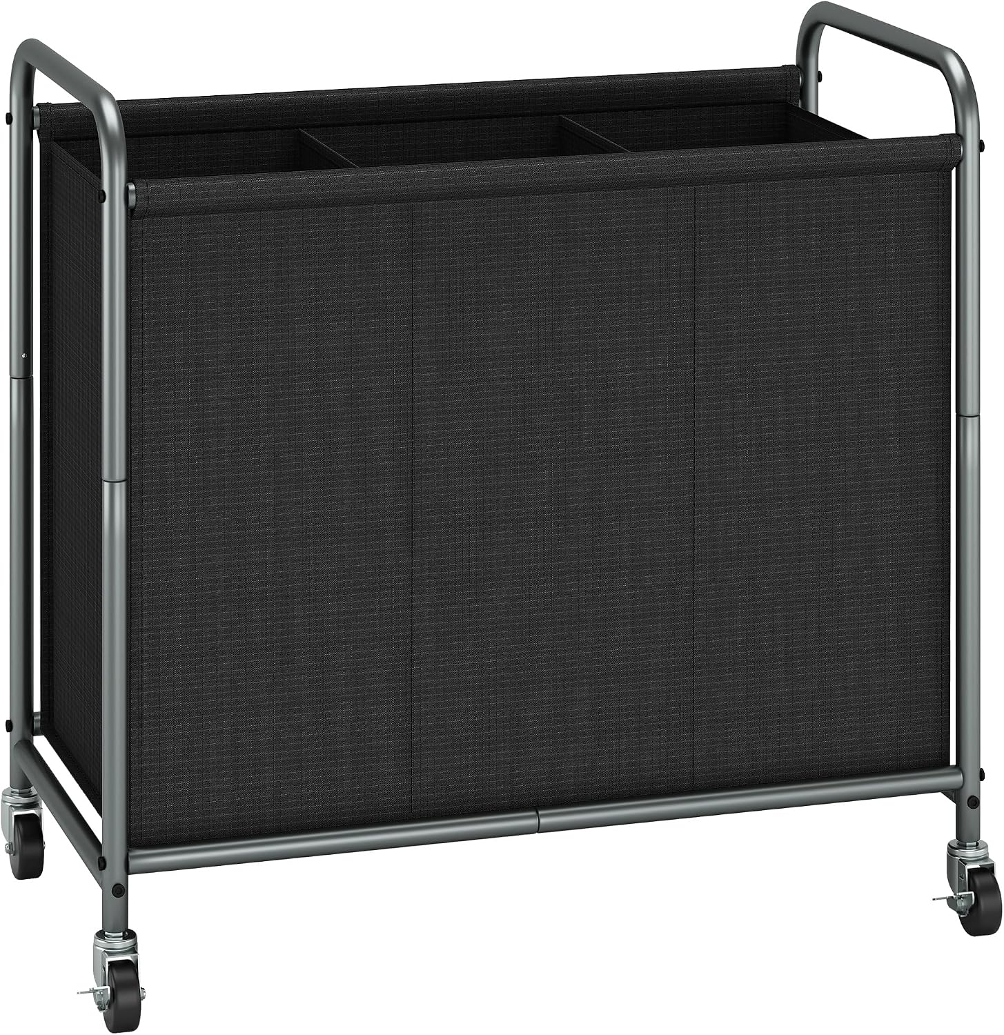 STORAGE MANIAC Rolling Laundry Hamper, 165L Laundry Basket with Lockable Wheels, Triple Clothes Sorter Cart, 3 Bag Clothes Separator Hamper for Closet, Bathroom, Laundrys Room, 3 Section Black