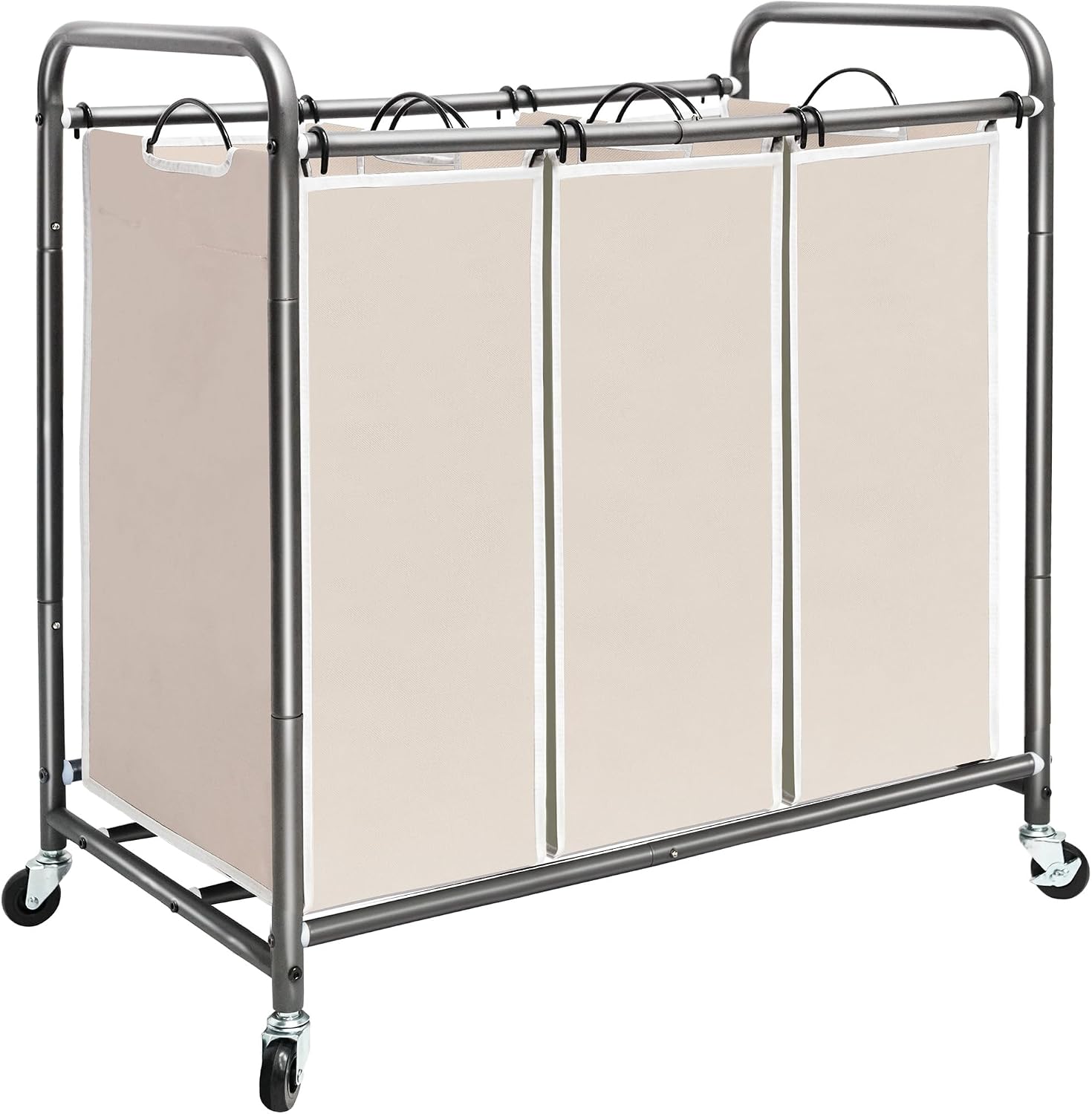 STORAGE MANIAC 3 Section Laundry Sorter, Laundry Hamper with Wheels, Beige