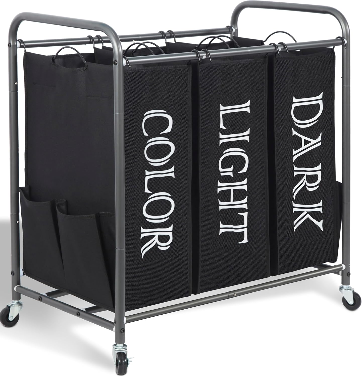 STORAGE MANIAC 3 Section Laundry Sorter Rolling Laundry Hamper, Label Black Lable Black