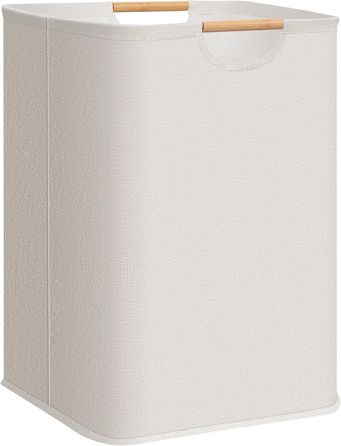STORAGE MANIAC 1-Pack Collapsible Laundry Hamper with Bamboo Handles, White