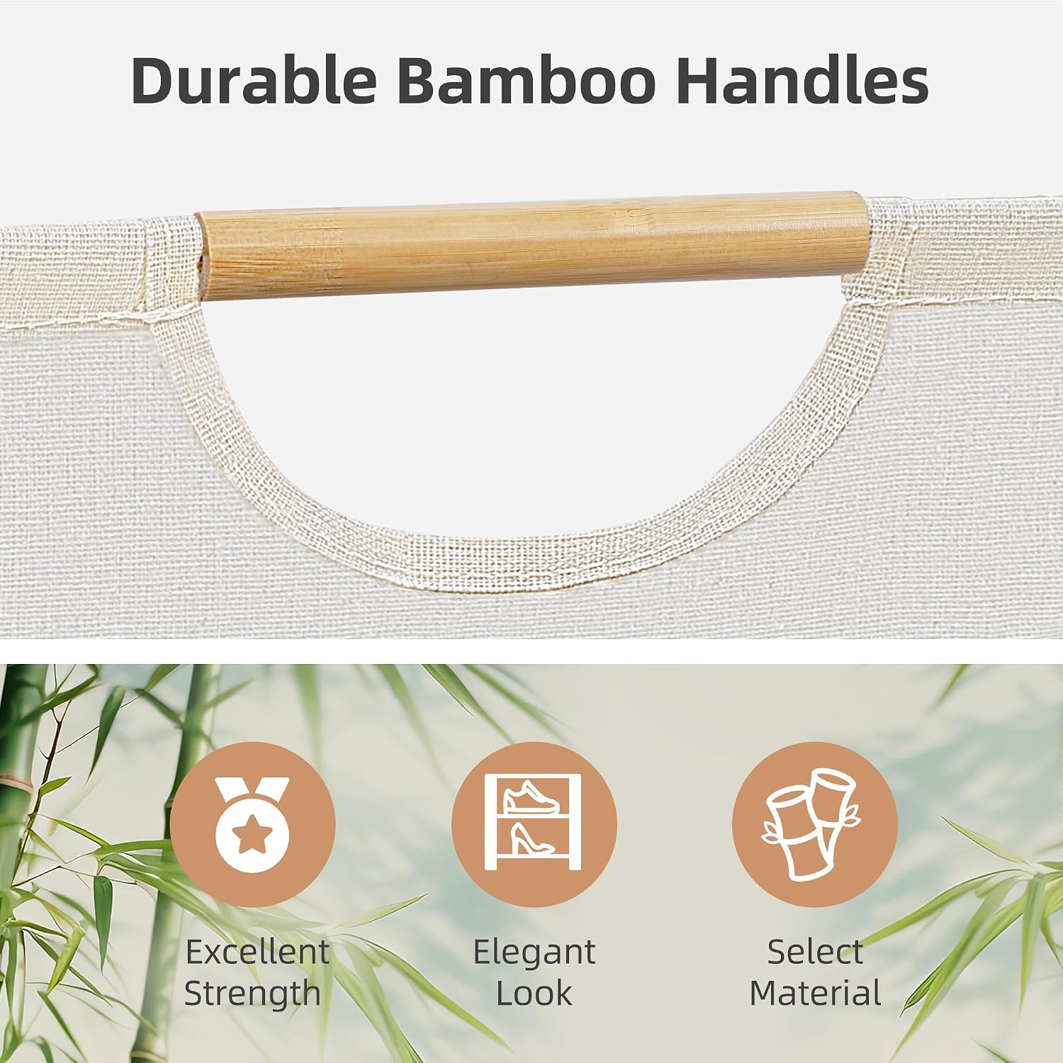 STORAGE MANIAC 1-Pack Collapsible Laundry Hamper with Bamboo Handles, White