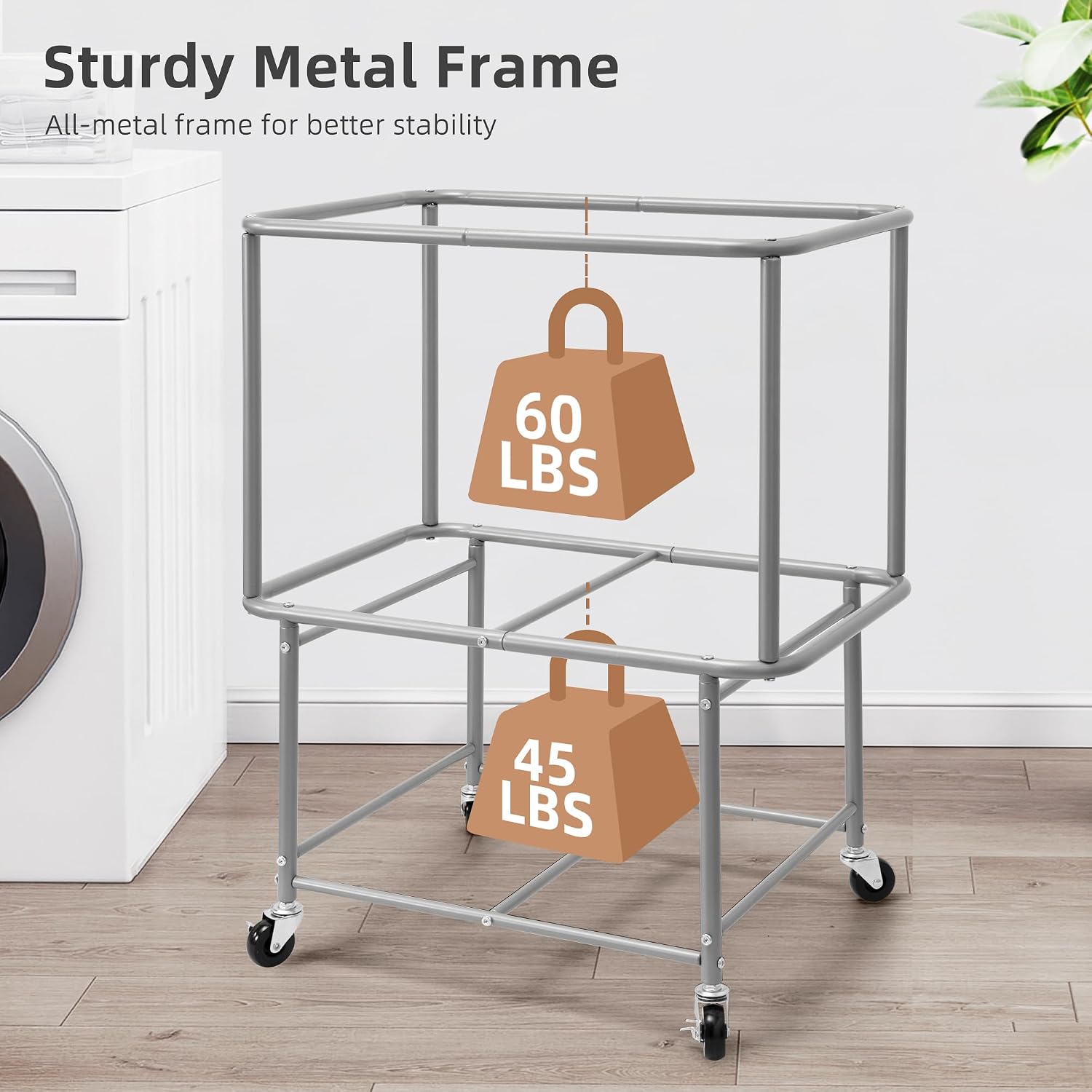 STORAGE MANIAC Rolling Laundry Cart with Storage Shelf, Beige