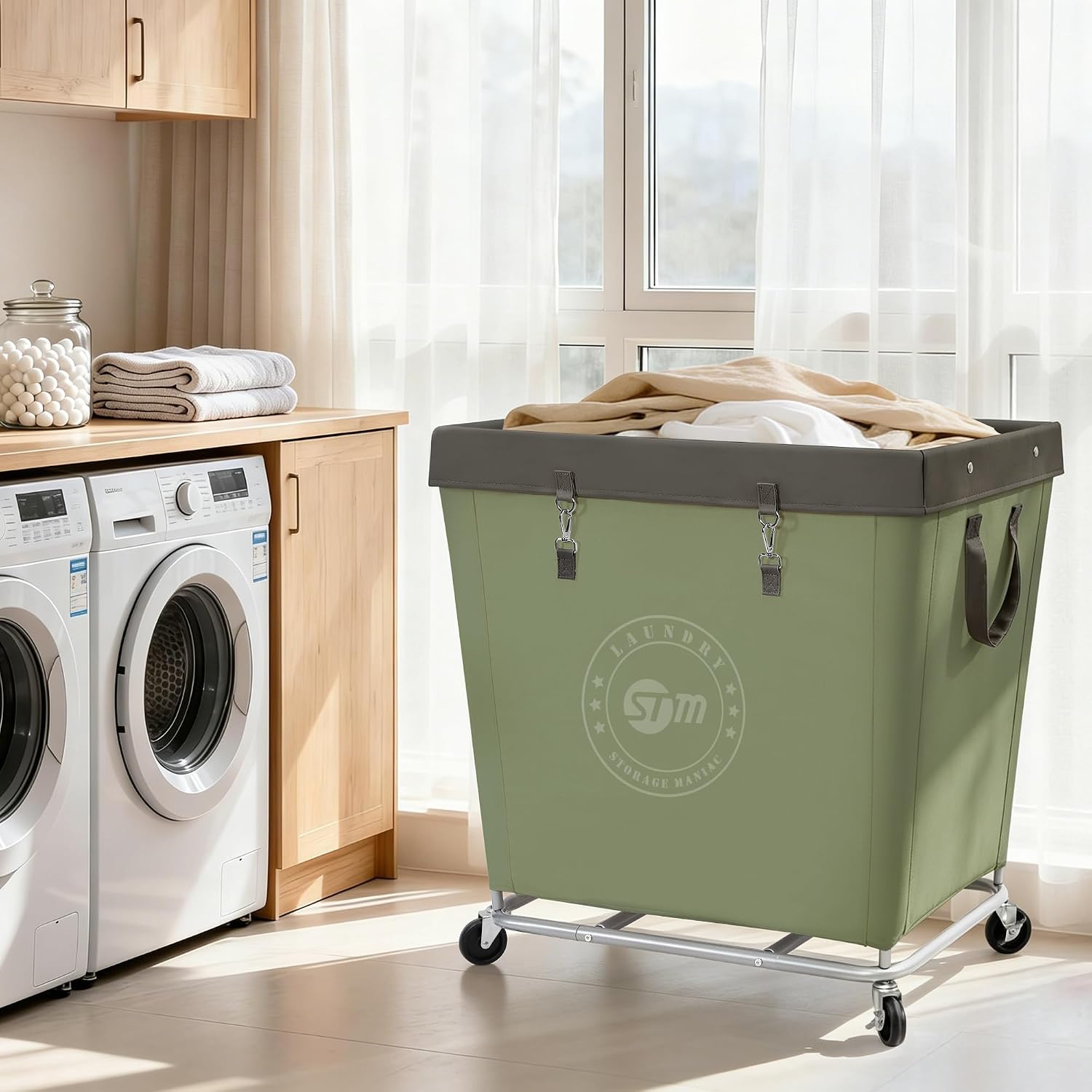 STORAGE MANIAC Rolling Laundry Hamper, Commercial Laundry Cart, 320L Green