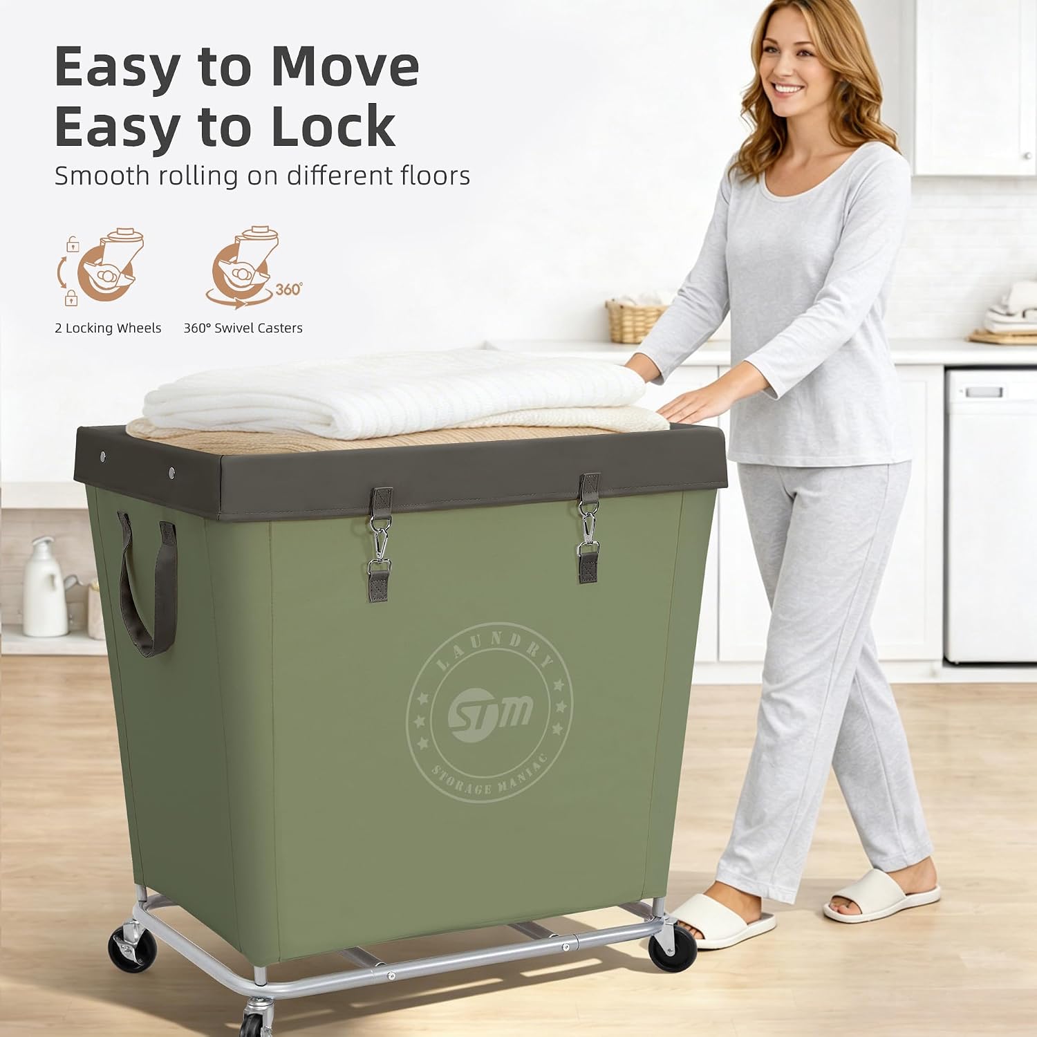 STORAGE MANIAC Rolling Laundry Hamper, Commercial Laundry Cart, 320L Green