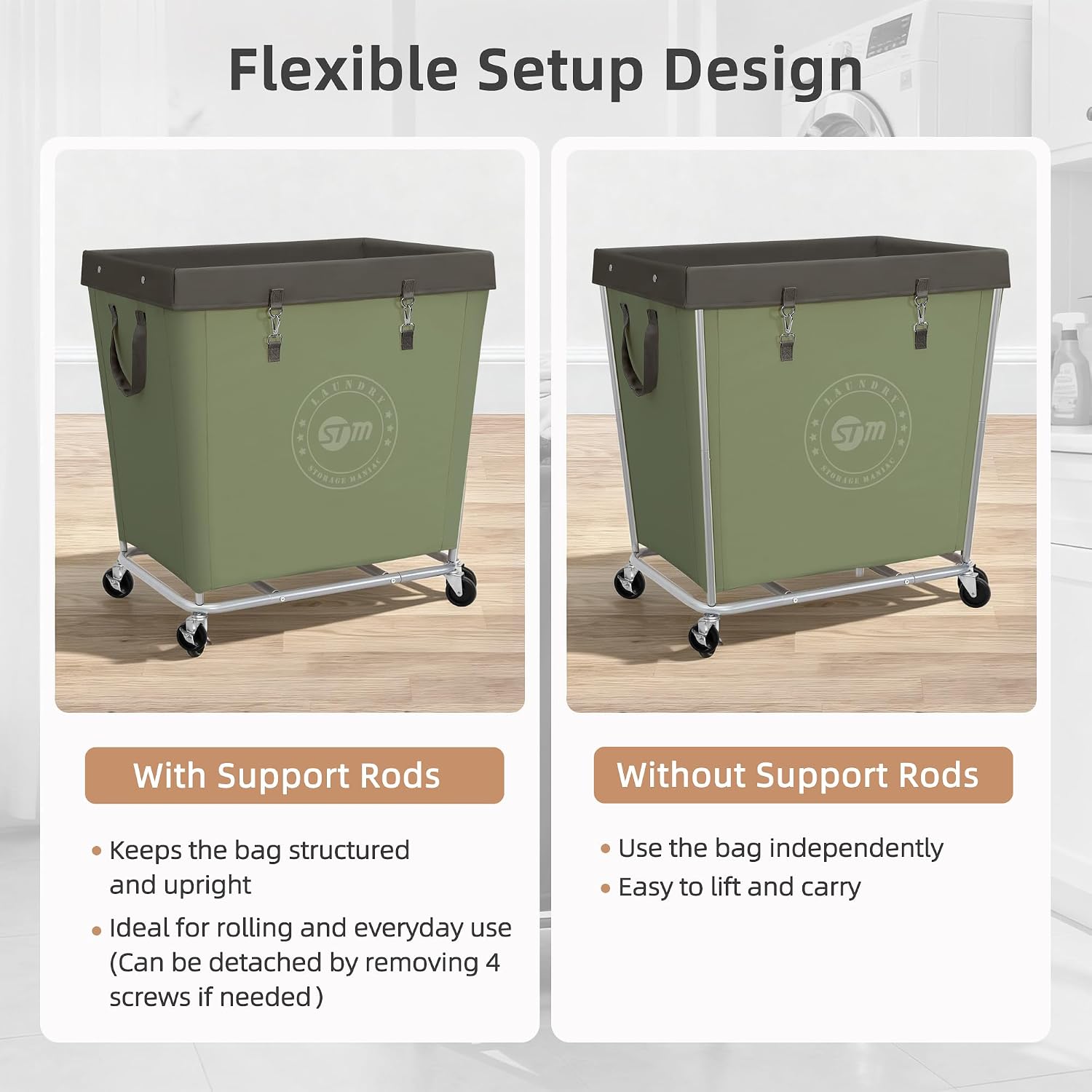 STORAGE MANIAC Rolling Laundry Hamper, Commercial Laundry Cart, 320L Green