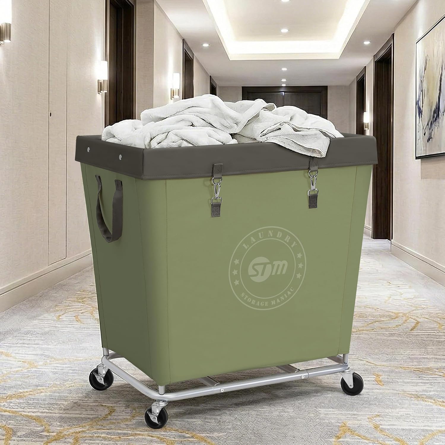 STORAGE MANIAC Rolling Laundry Hamper, Commercial Laundry Cart, 320L Green