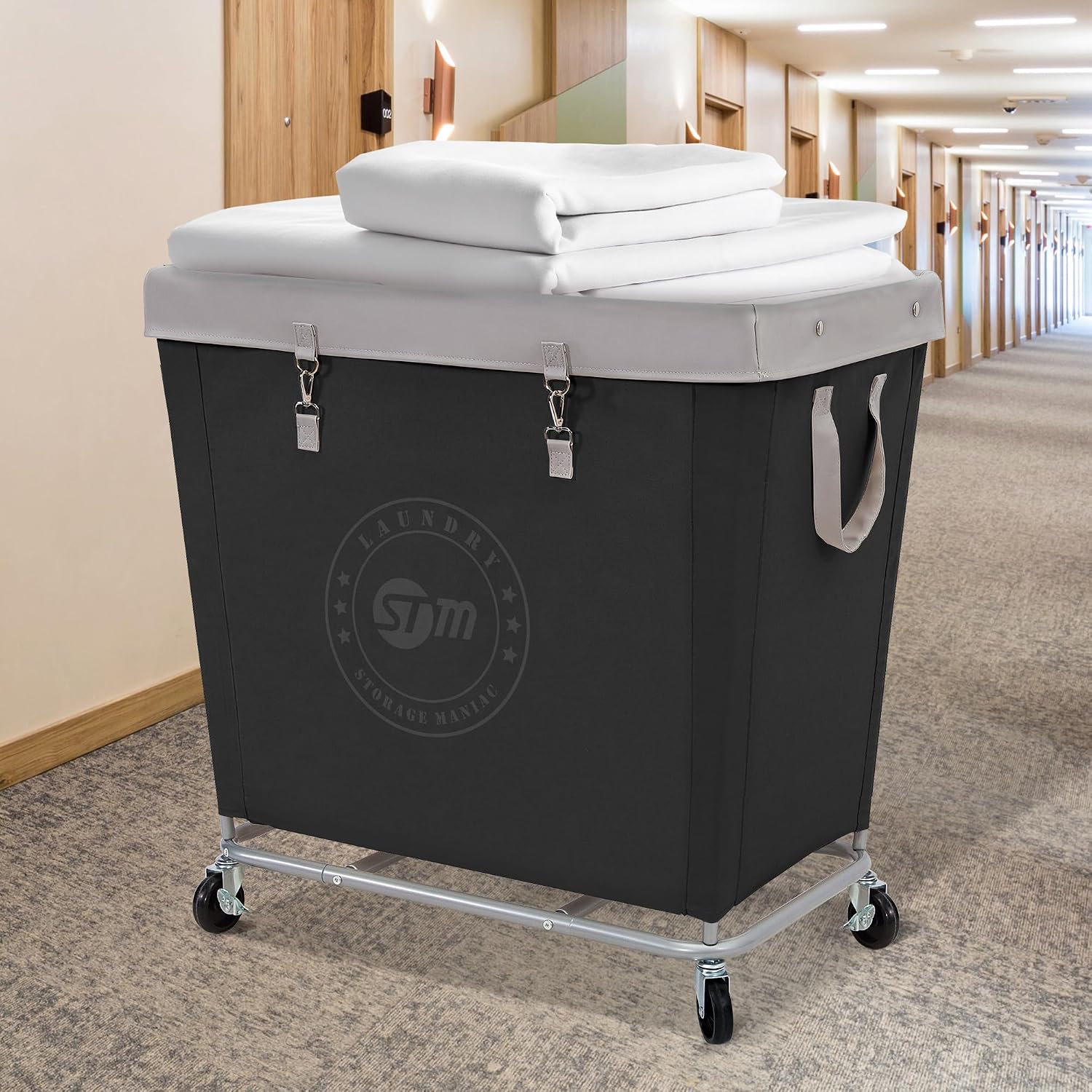 STORAGE MANIAC Rolling Laundry Hamper, Commercial Laundry Cart, 320L Black